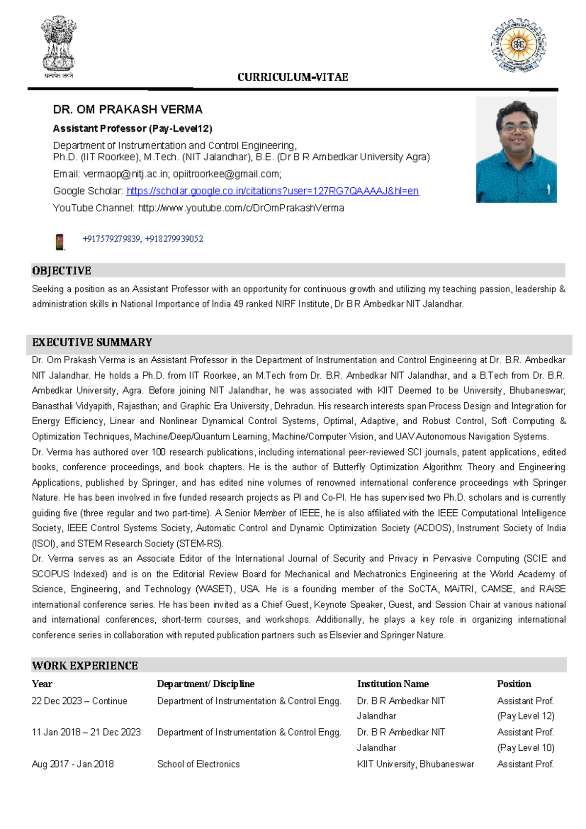 Dr. Om Prakash Verma - Assistant Professor Profile at Dr. B.R. Ambedkar ...