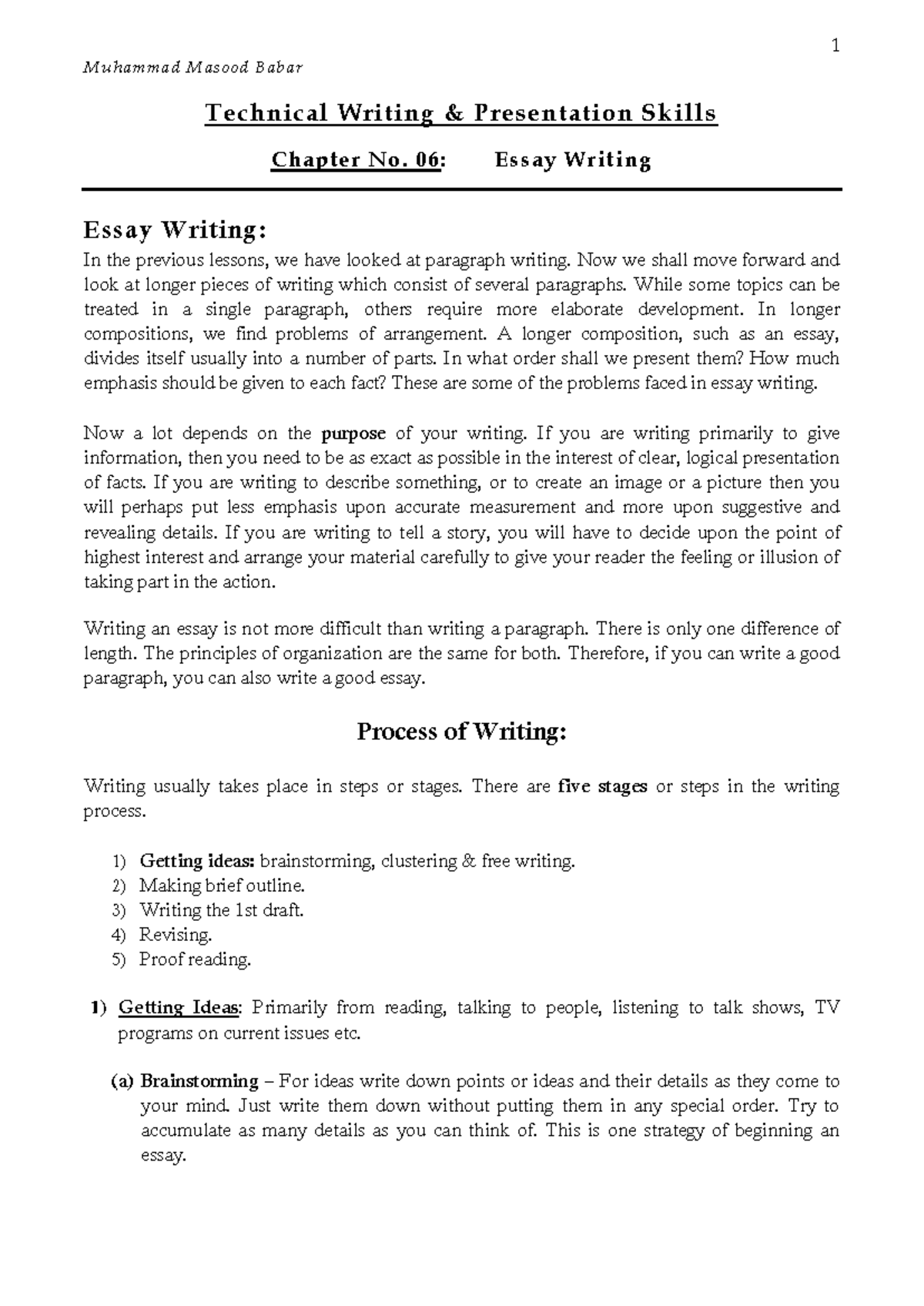 Technical Writing (ENG 101) Chapter 06: Essay Writing Techniques - Studocu