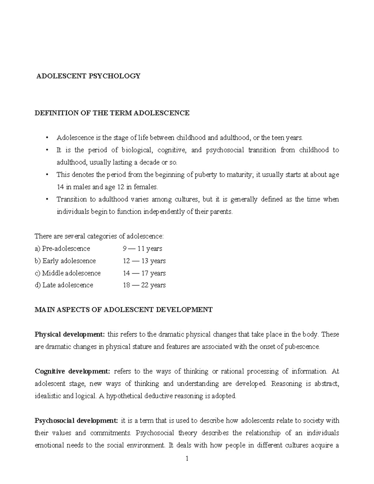 Adolescent Psychology (PSY 101): Key Concepts and Development Stages ...