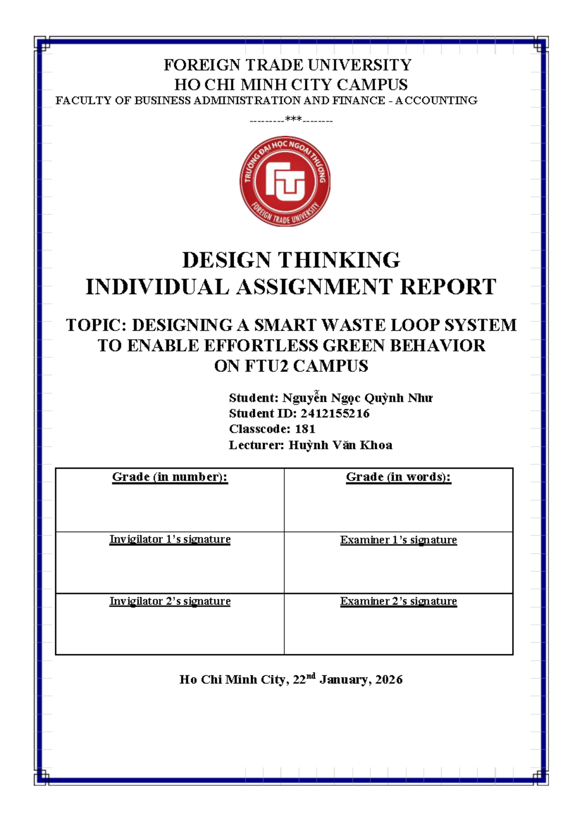 Design Thinking Report: Smart Waste Loop System for FTU2 Campus (ML181 ...