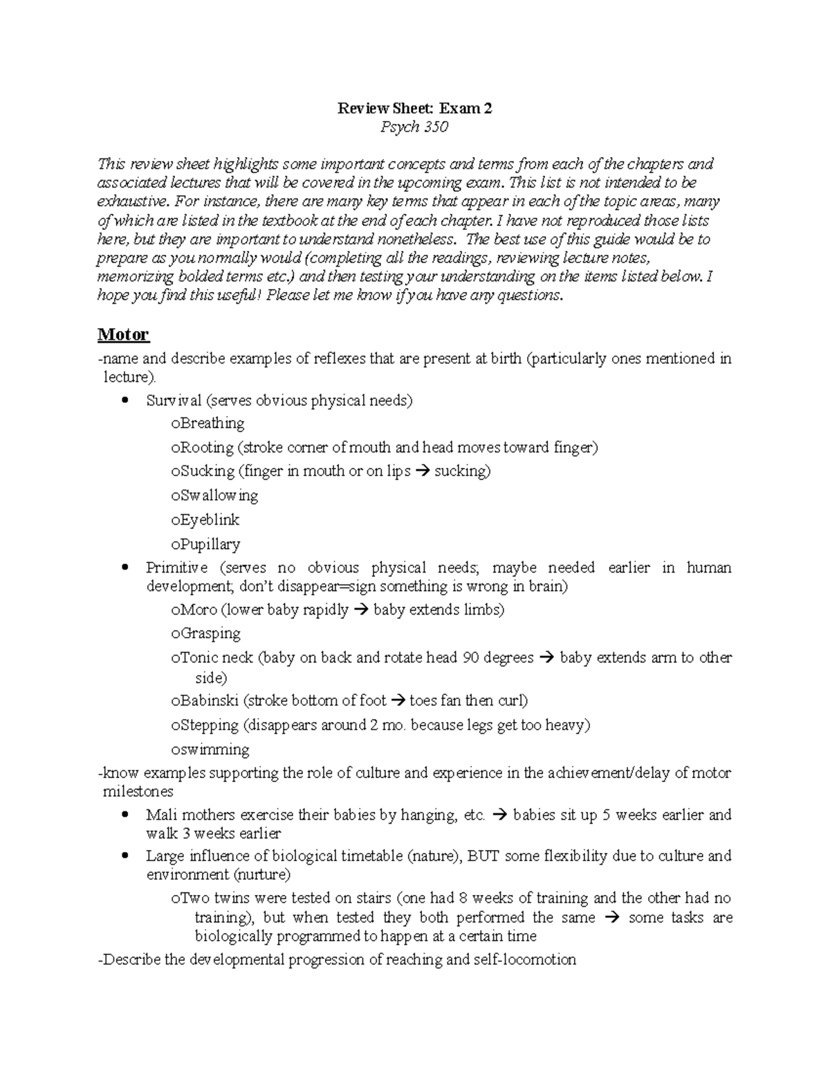 Psych 350 - Developmental Psychology Exam 2 Study Guide - Studocu