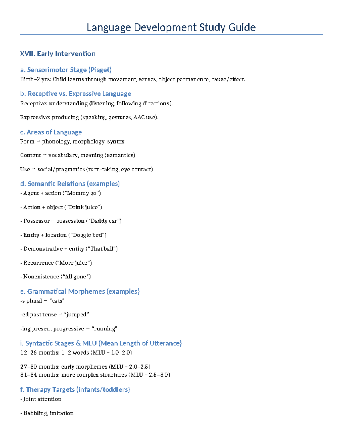 Language Development Study Guide XVII: Early Intervention & Key ...