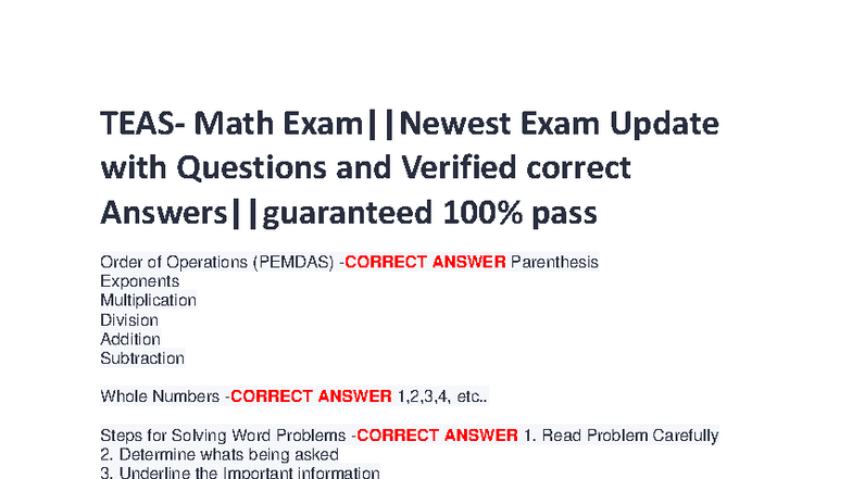 TEAS Math Exam Update: Questions & Verified Answers - Studocu