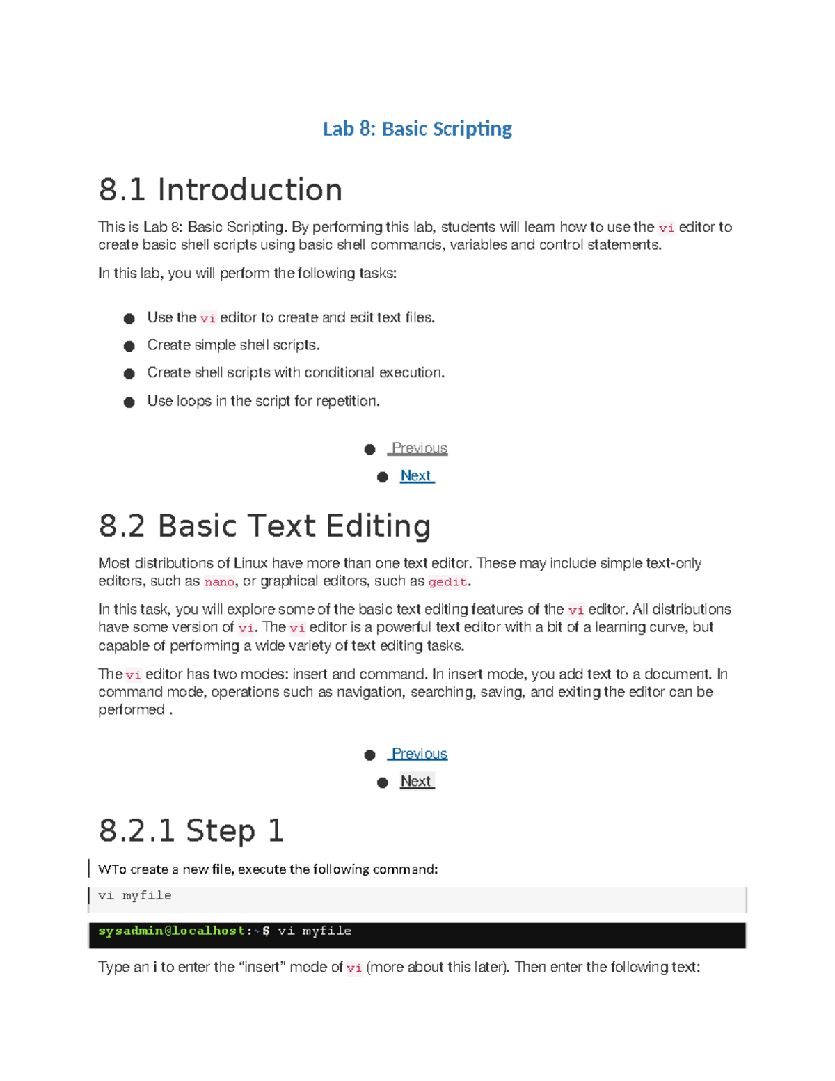 Lab 8: Basic Scripting - Mastering the vi Editor Techniques - Studocu