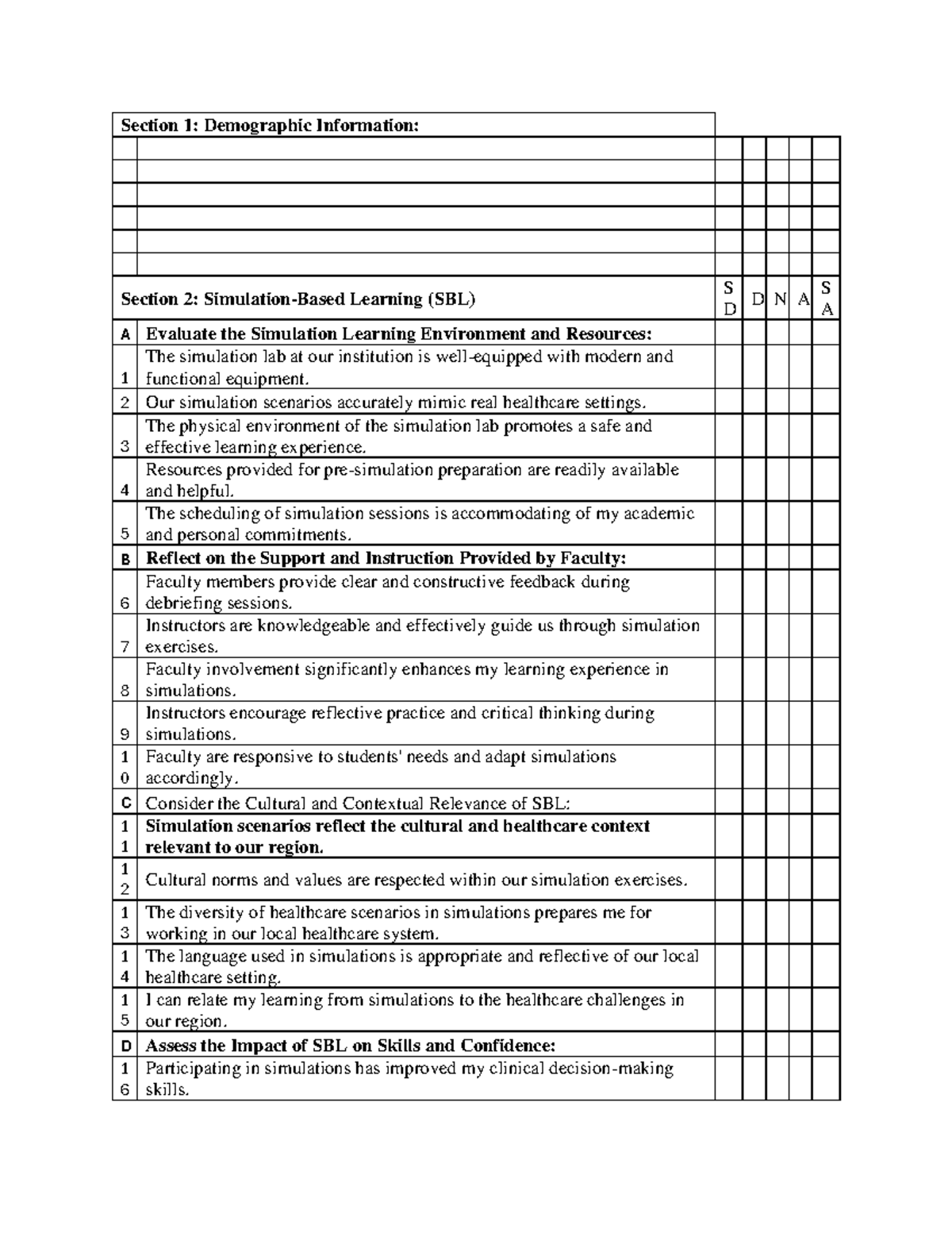 Sample Questionnaire 1 - Section 1: Demographic Information: Section 2 ...