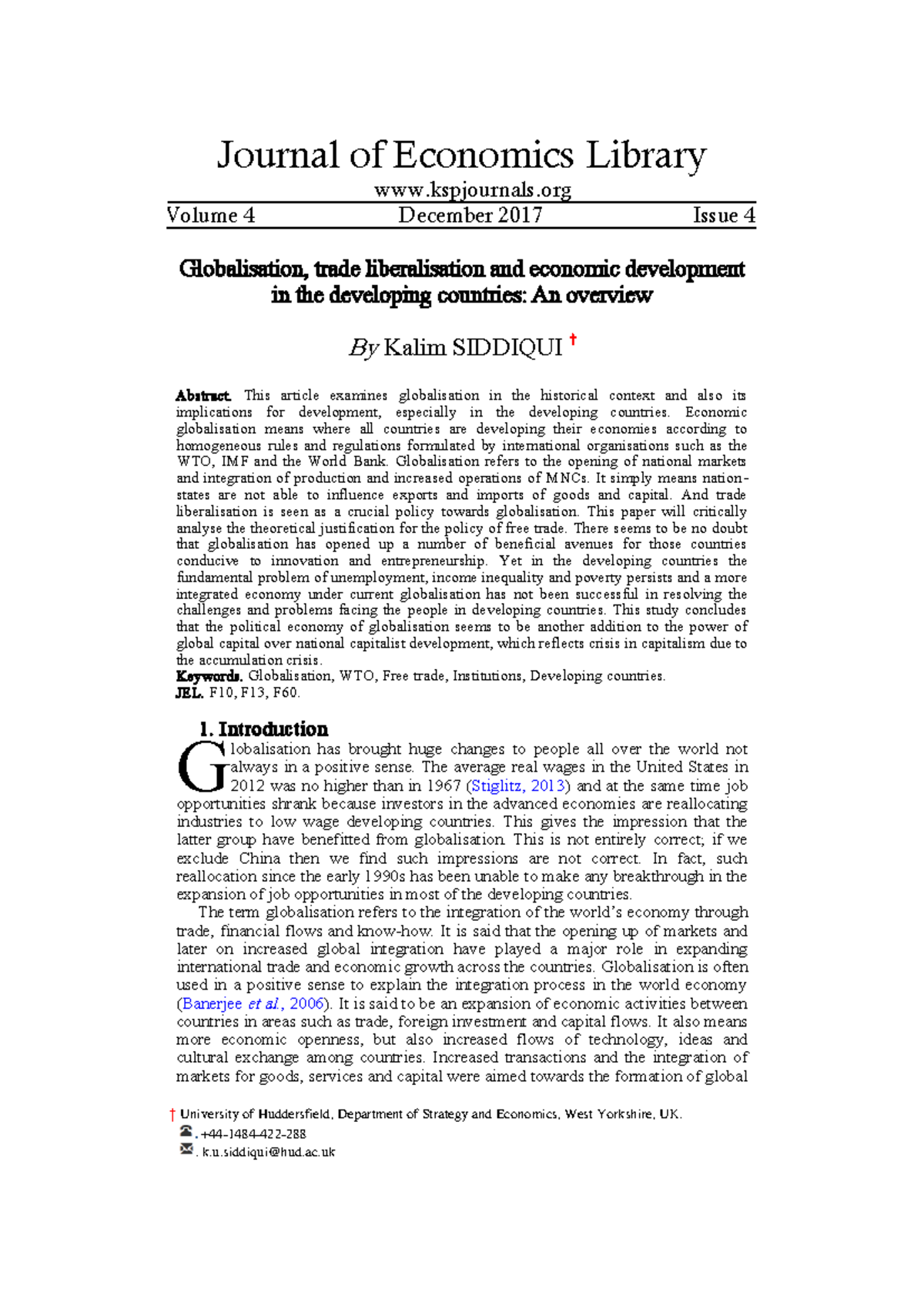 Globalisation and Economic Development in Developing Countries: An ...