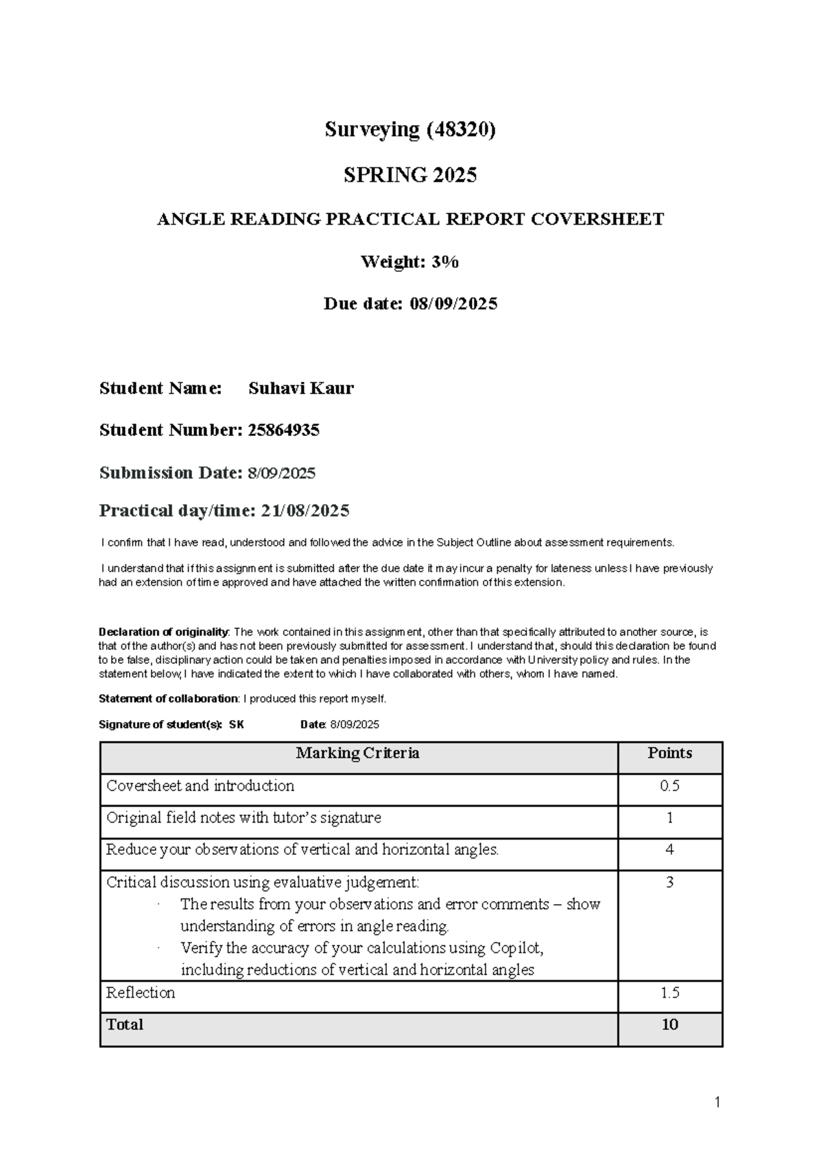 Surveying (48320) Spring 2025 Practical Report on Angle Reading - Studocu