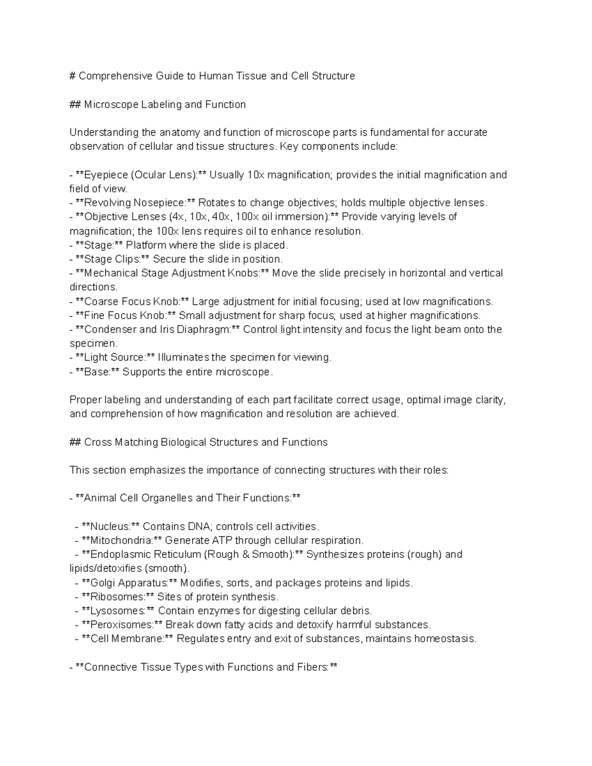 Comprehensive Guide to Human Tissue & Cell Structure (BIO 2101 Lab ...