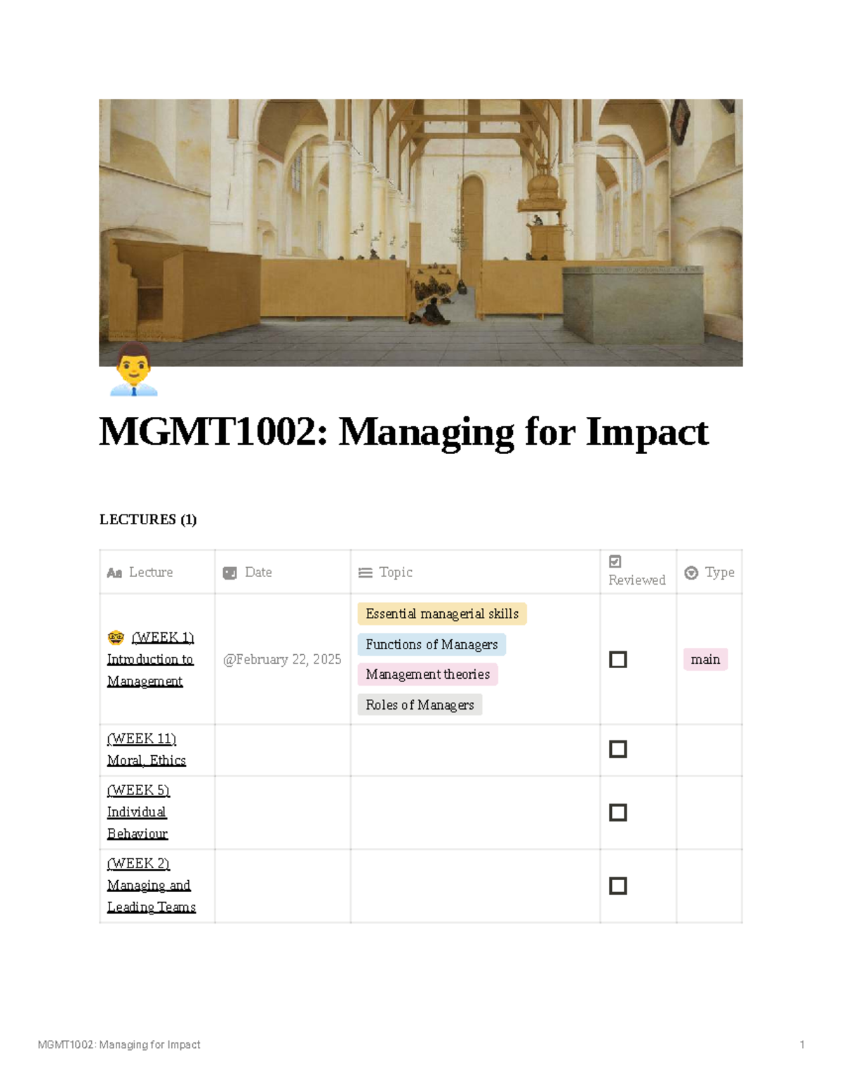 MGMT1002: Managing for Impact - Comprehensive Lecture Notes Compilation ...