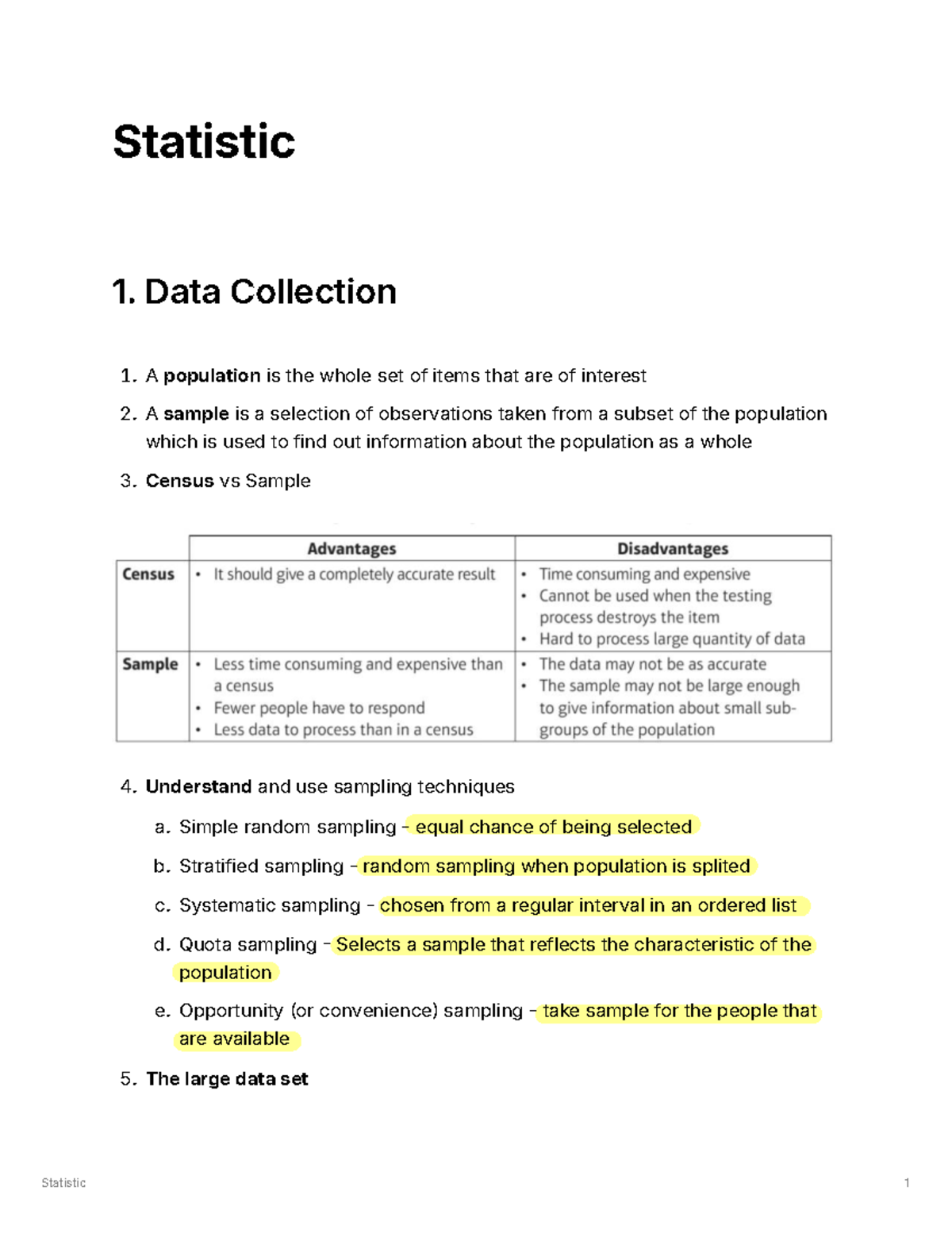 Statistics 1: Data Collection and Analysis Techniques - Studocu