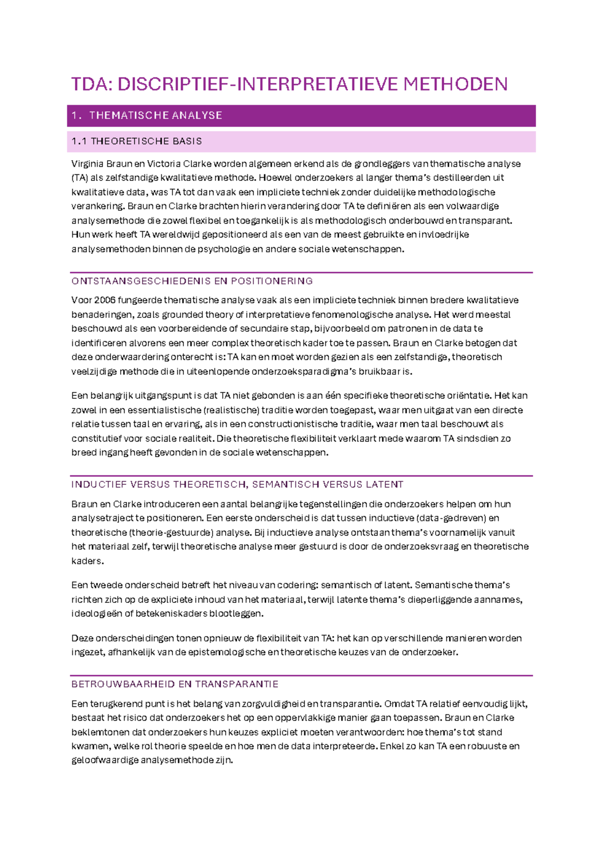 TDA: THEMATIC ANALYSIS - A COMPREHENSIVE GUIDE TO BRAUN & CLARKE - Studocu
