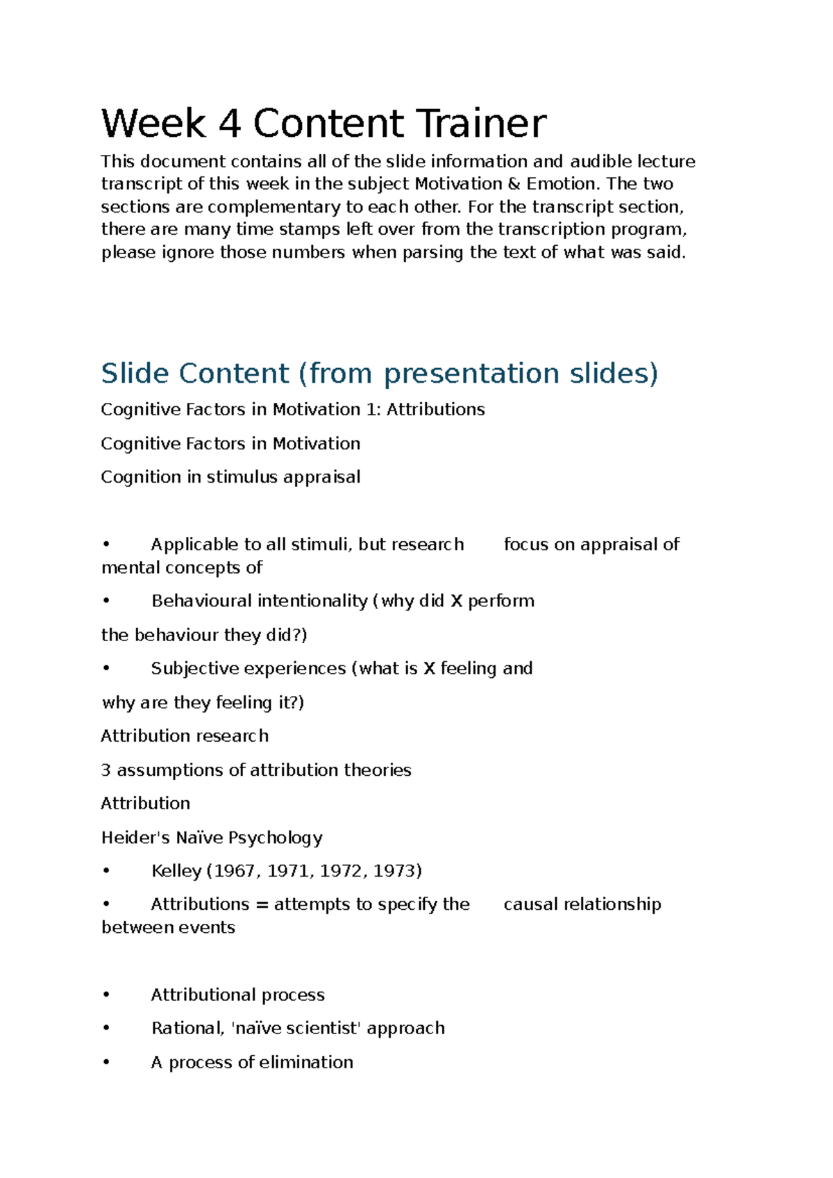 BEHV3014 - Week 4 Lecture Notes on Cognitive Factors in Motivation ...