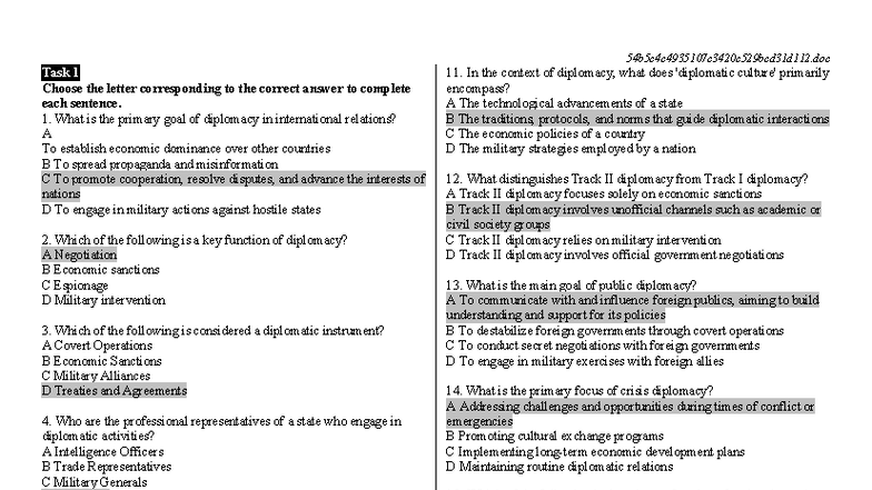 Diplomatic Negotiation - General Test Keys (Course Code: 54b5c4c) - Studocu