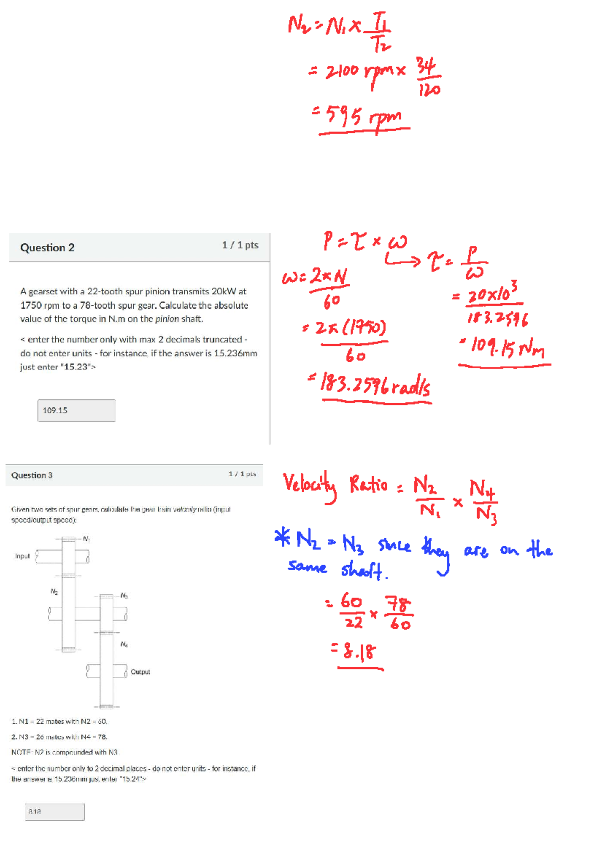 Practice Quiz 1 (ENGR 101) with Solutions on Gear Systems - Studocu