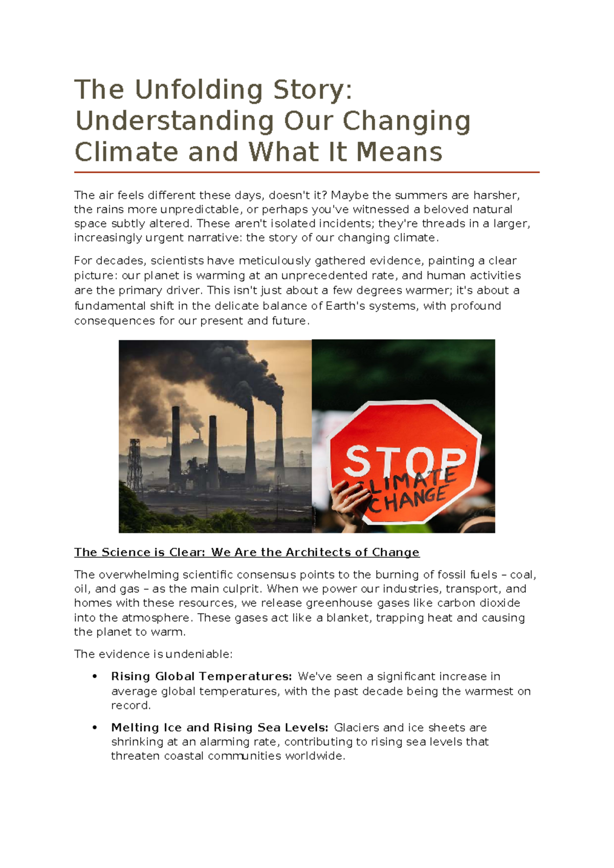 Understanding Climate Change: The Urgent Call for Action and Hope - Studocu