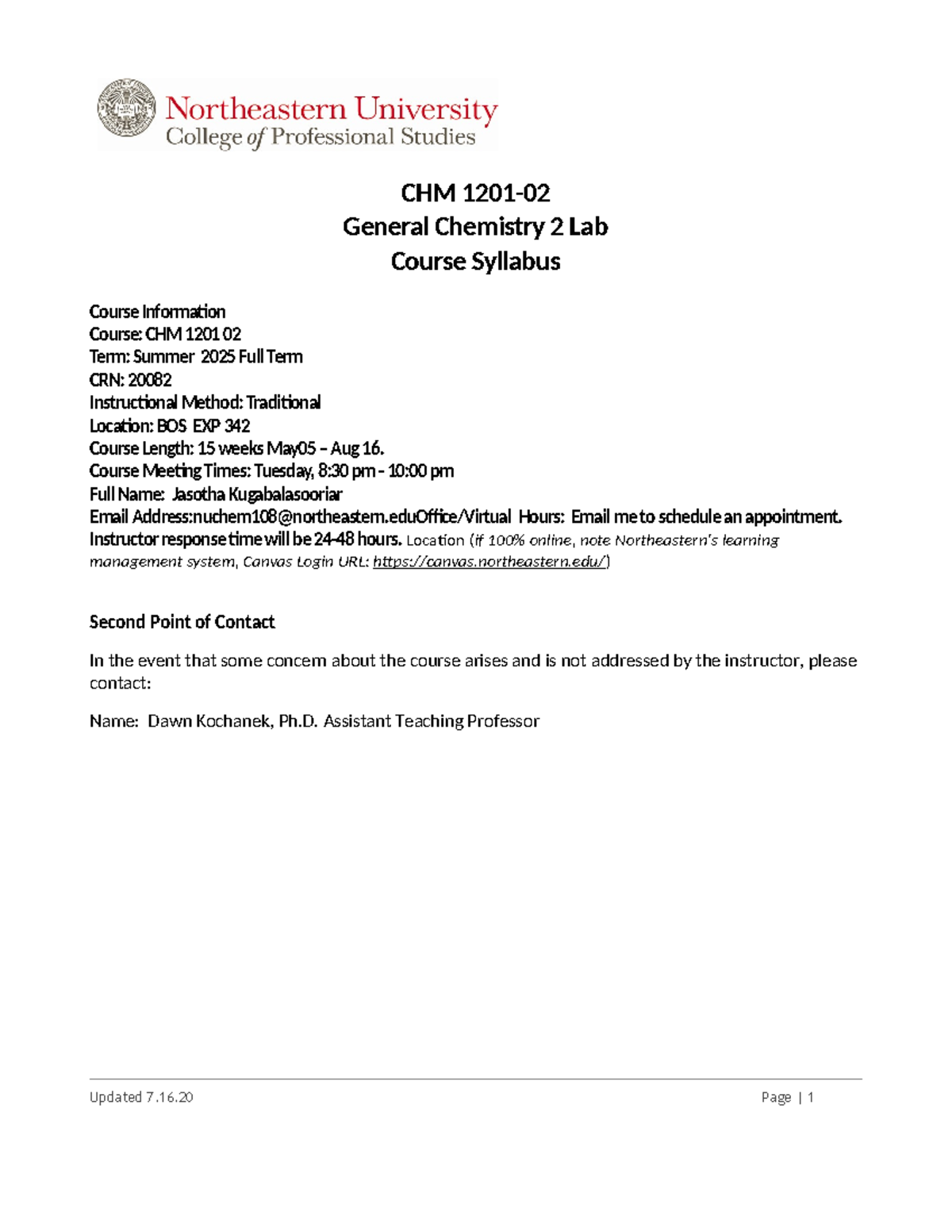 CHM 1201 02 General Chemistry 2 Lab Syllabus - Summer 2025 - Studocu
