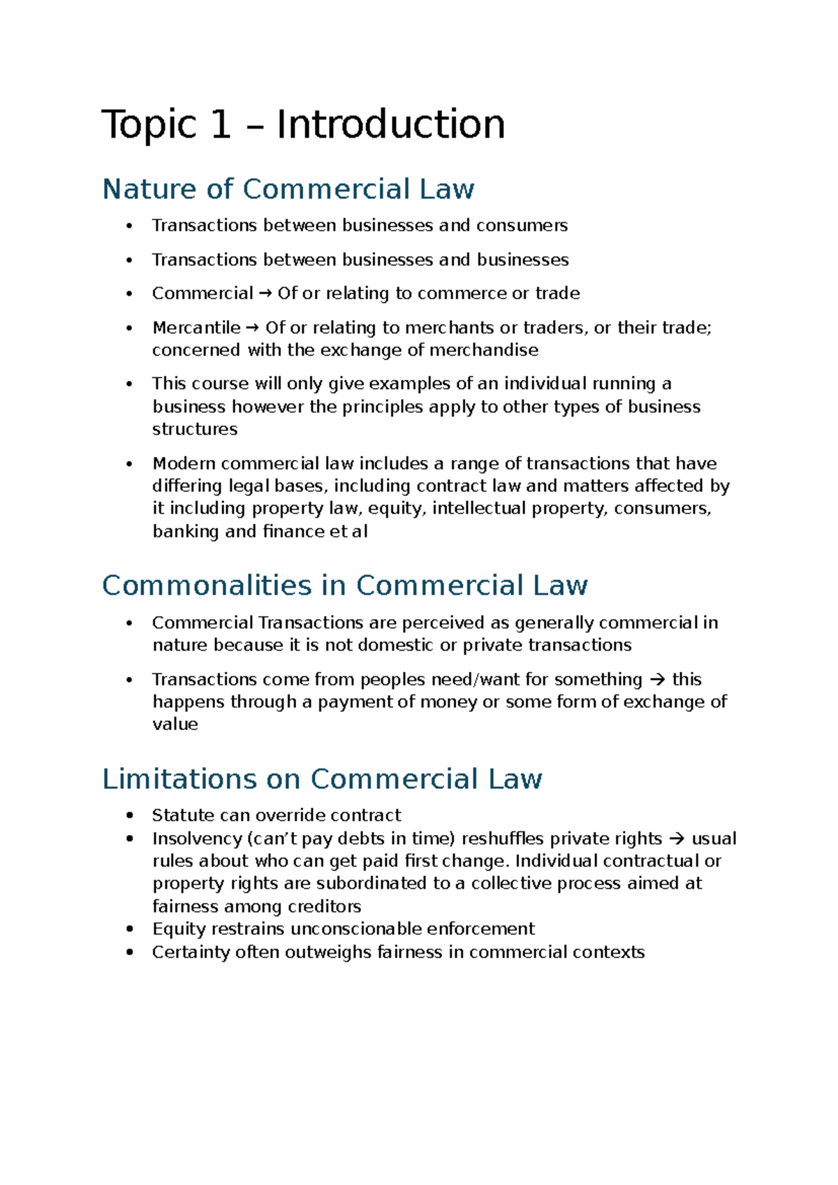 Commercial Law Overview: Transactions & Principles (Course Code: CL101 ...