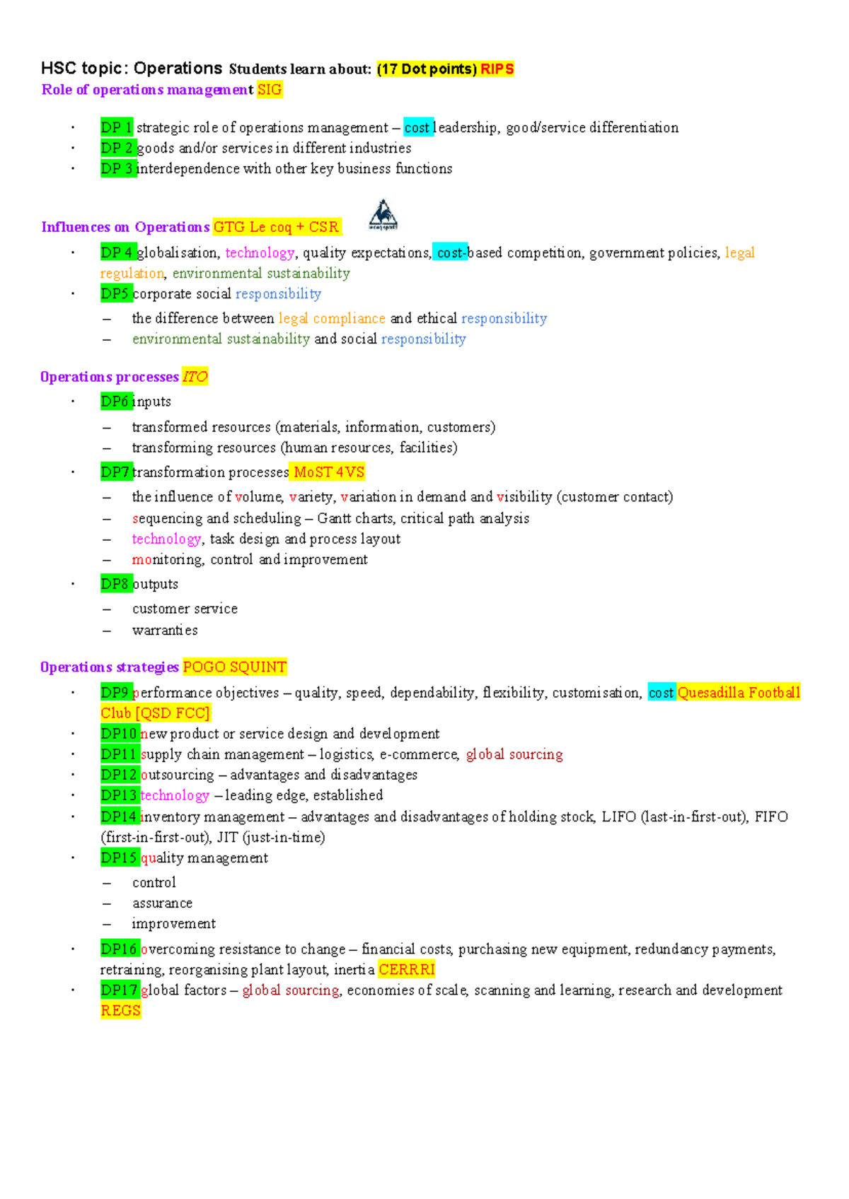HSC Operations Syllabus Overview: Key Concepts & Acronyms - Studocu