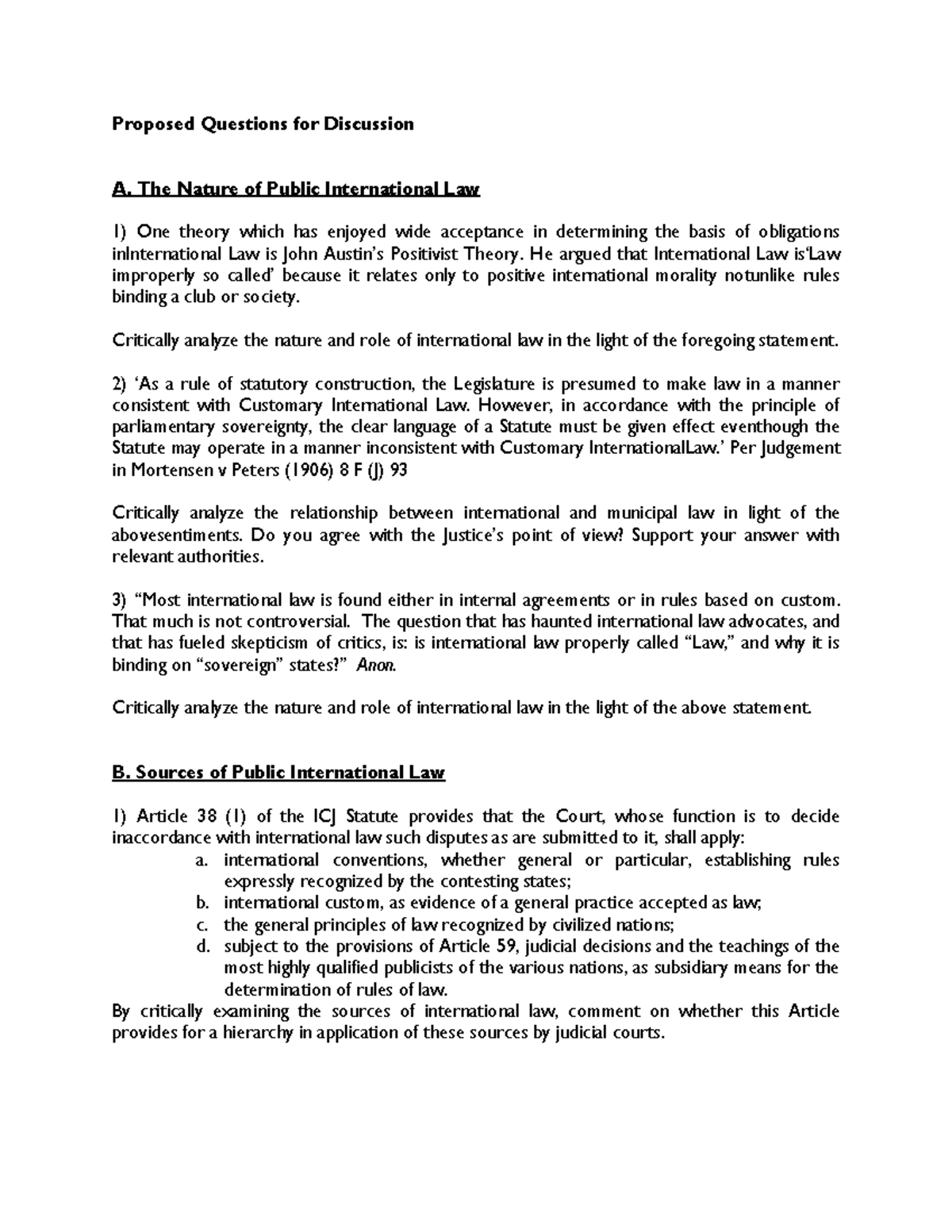 PIL Topic Questions: Analyzing Public International Law Theories and ...