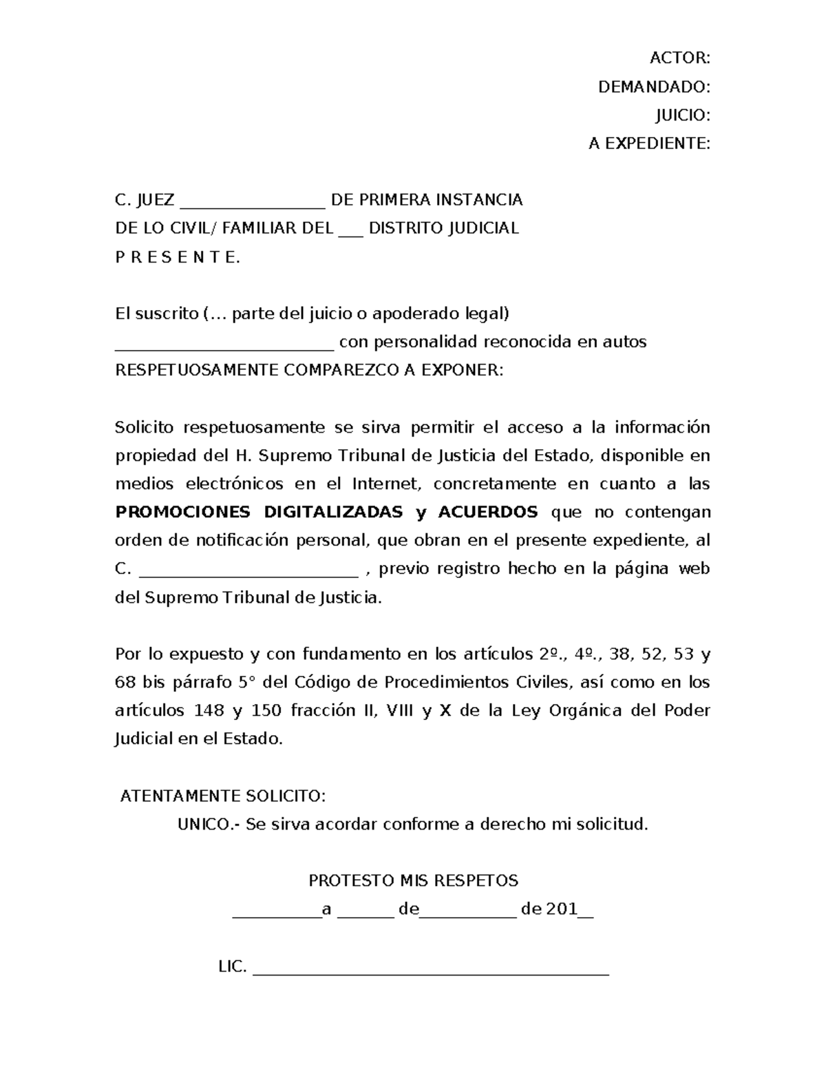 Solicitud de Publicación de Acuerdo en Juicio Civil - Ejemplo - Studocu