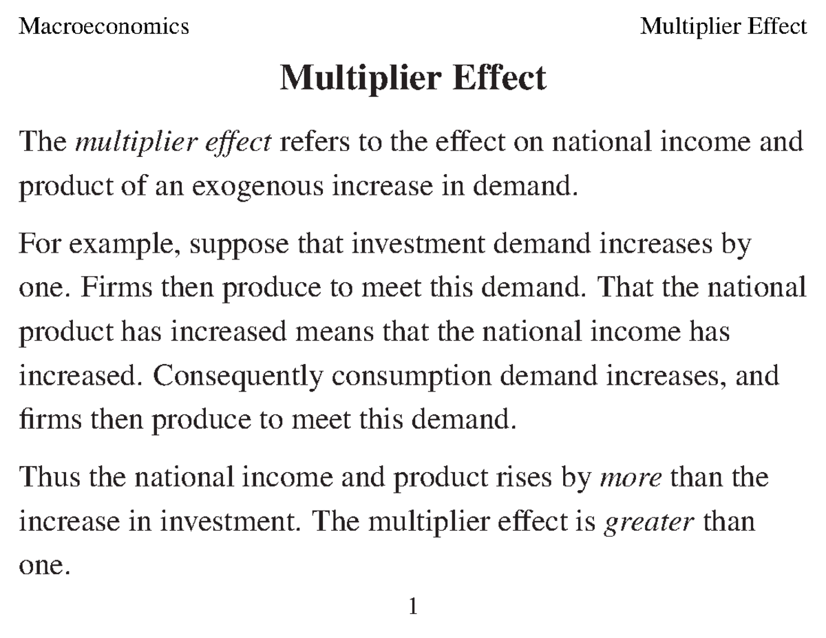 Multiplier Effect - Leakages(G+I+X) = inJections (S+M+T) L=J ...