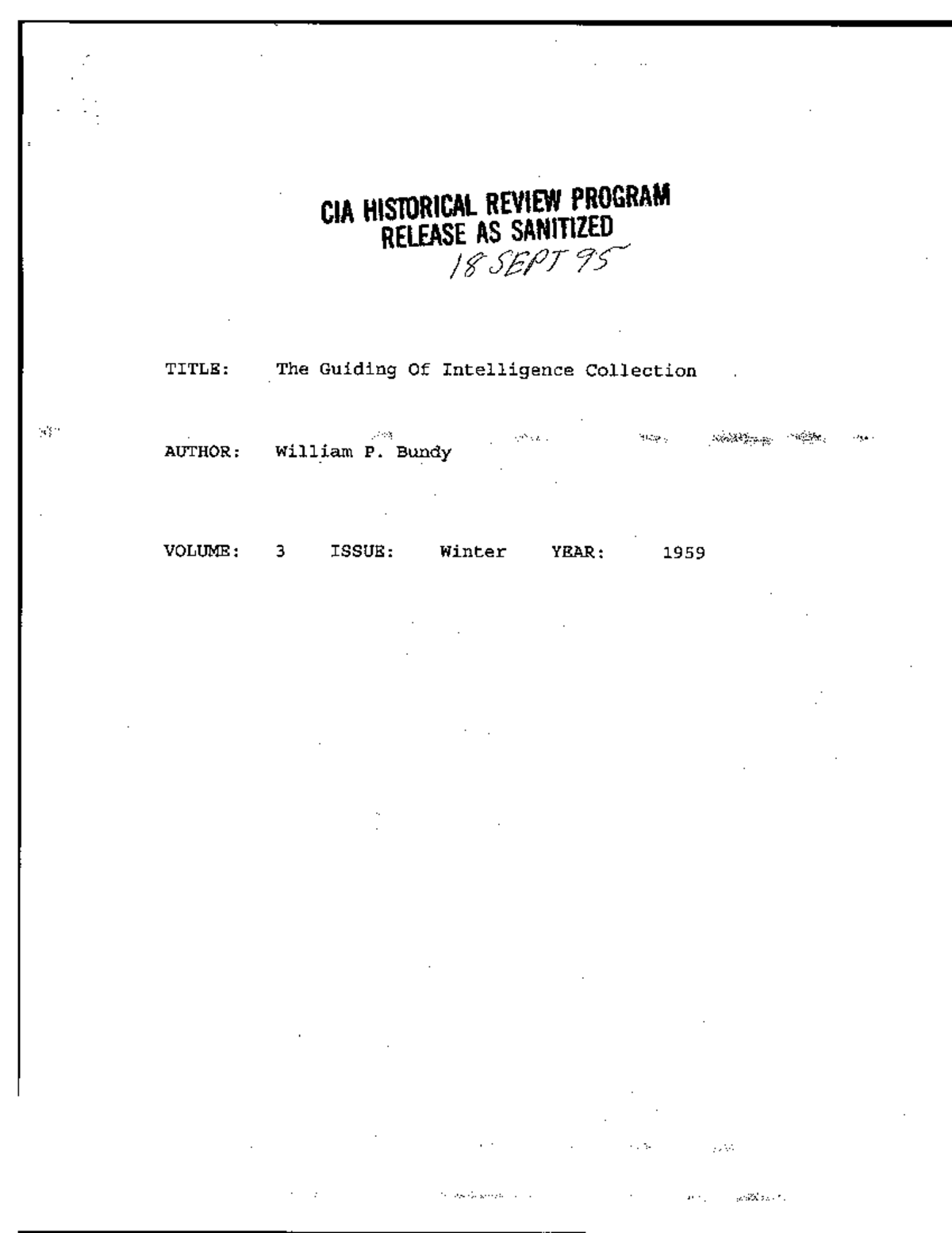 Guiding Intelligence Collection Strategies: Insights from 1959 (CIA ...