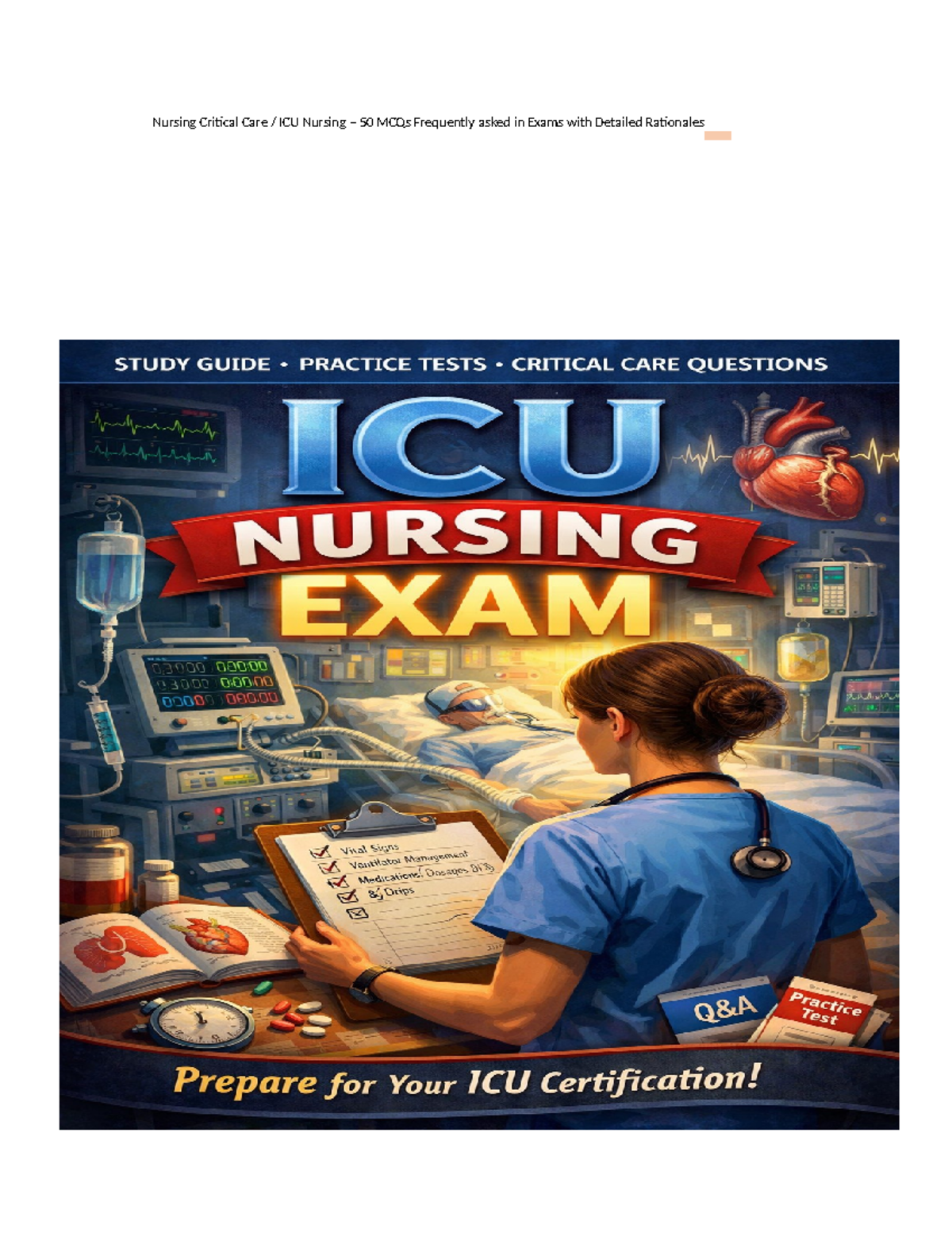 Nursing Critical Care ICU MCQs: 50 Essential Questions with Rationales ...