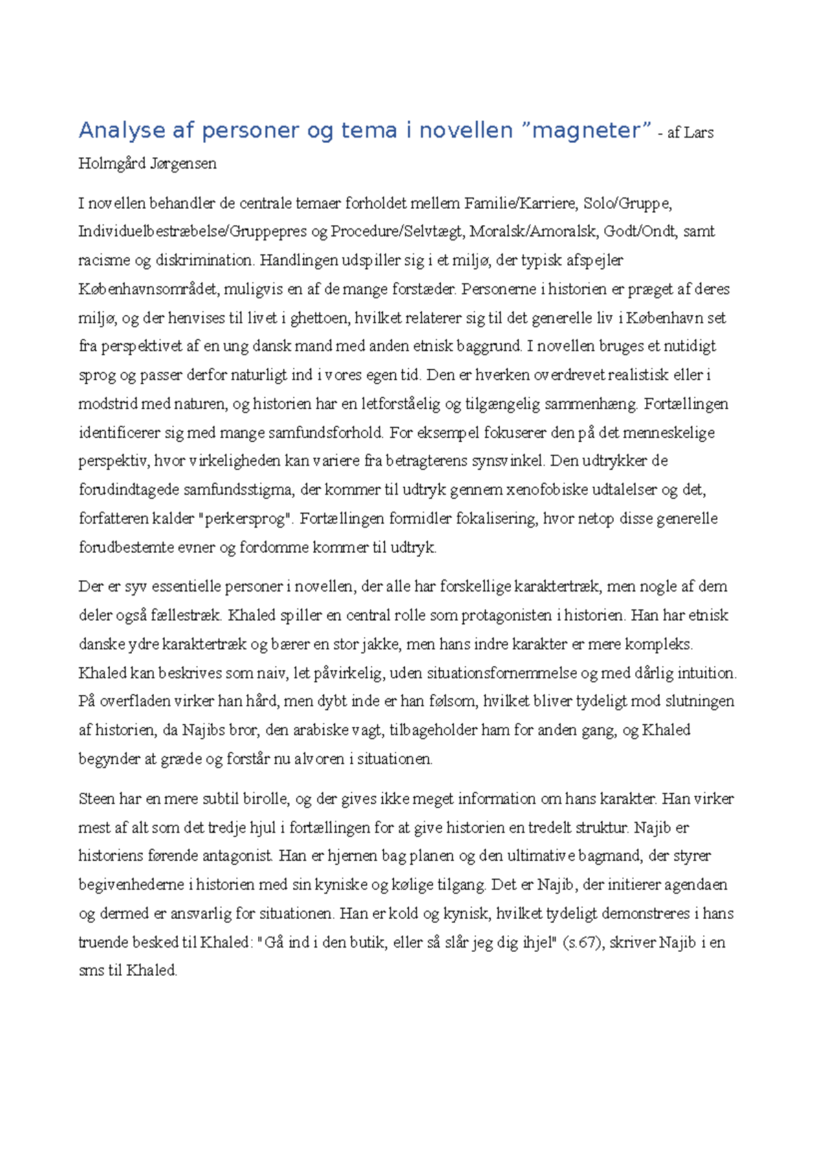 Analyse af personer og temaer i novellen 