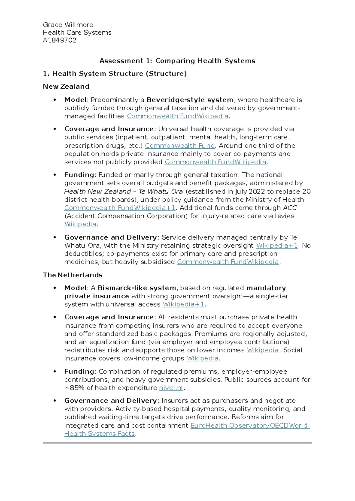 Assessment 1: Comparing Health Systems - A1849702 Analysis of NZ ...