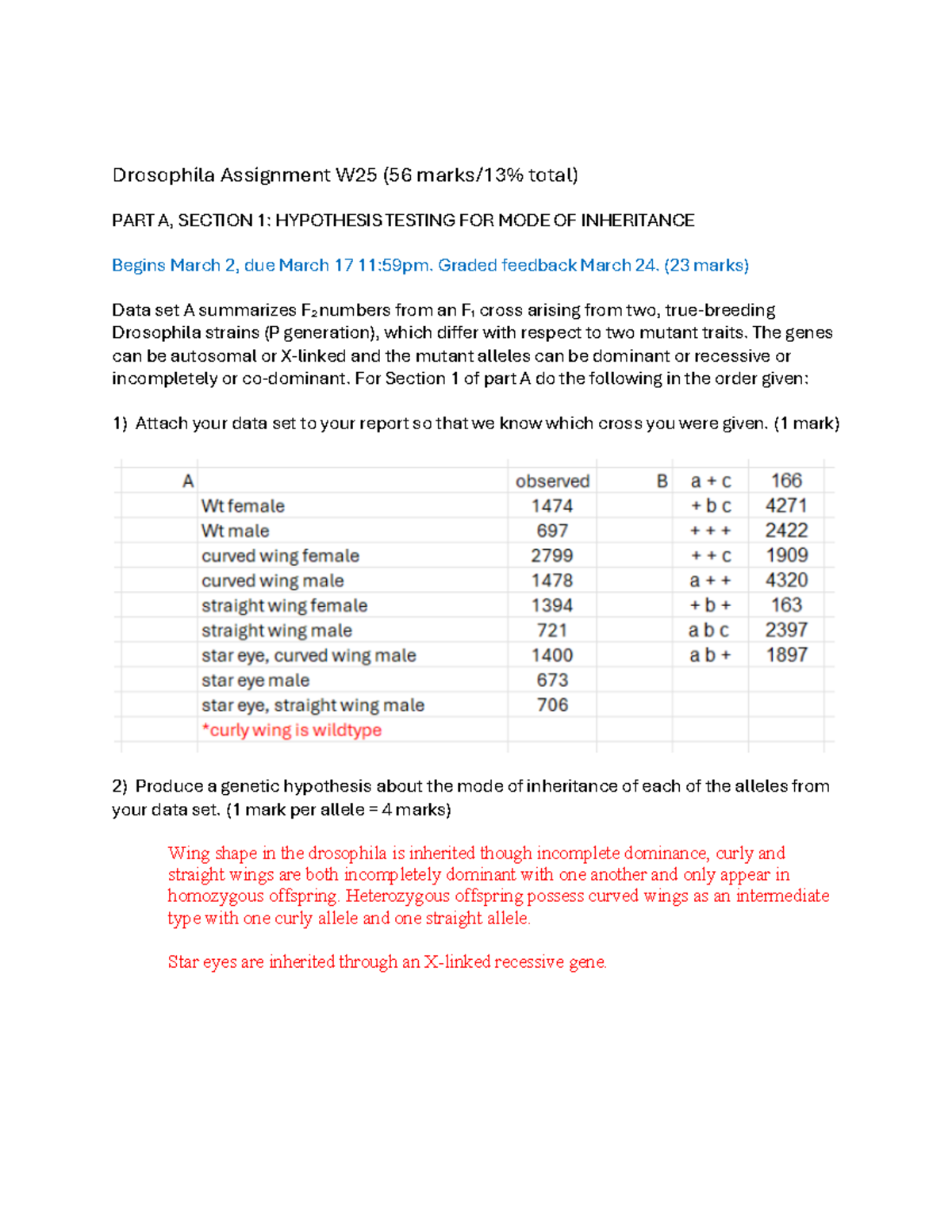 Drosophila Assignment Part A1 W25 - Drosophila Assignment W25 (56 marks ...