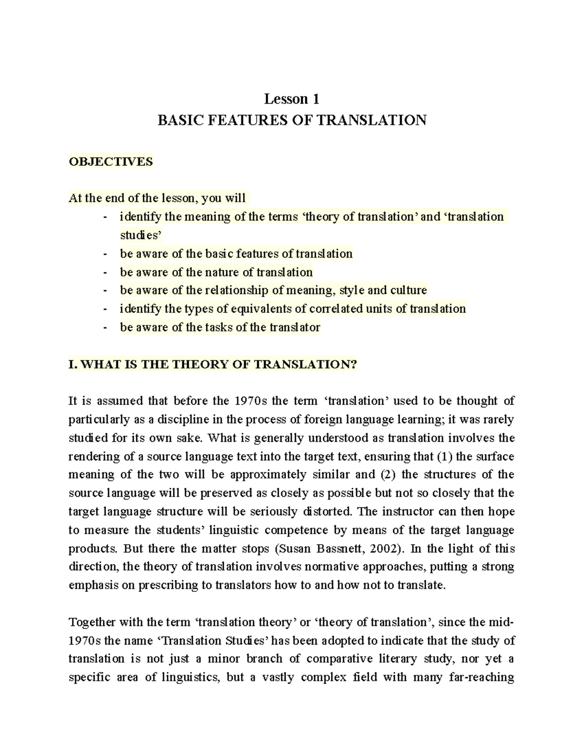 Basic Translation Study: Lesson 1 - Key Concepts & Features - Studocu