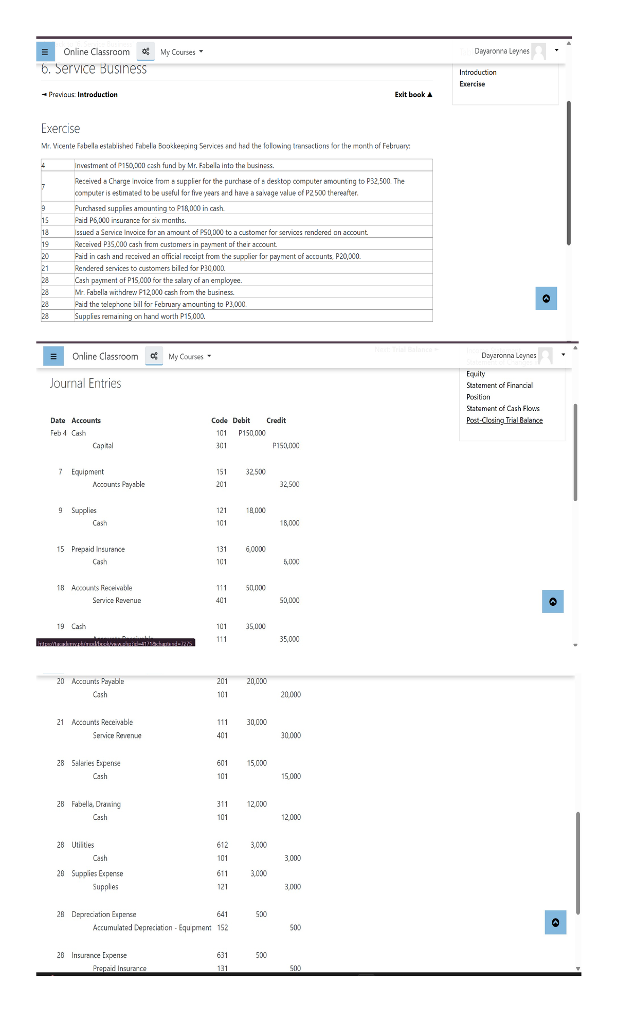 Financial Statements & Journal Entries for Fabella Bookkeeping Services ...