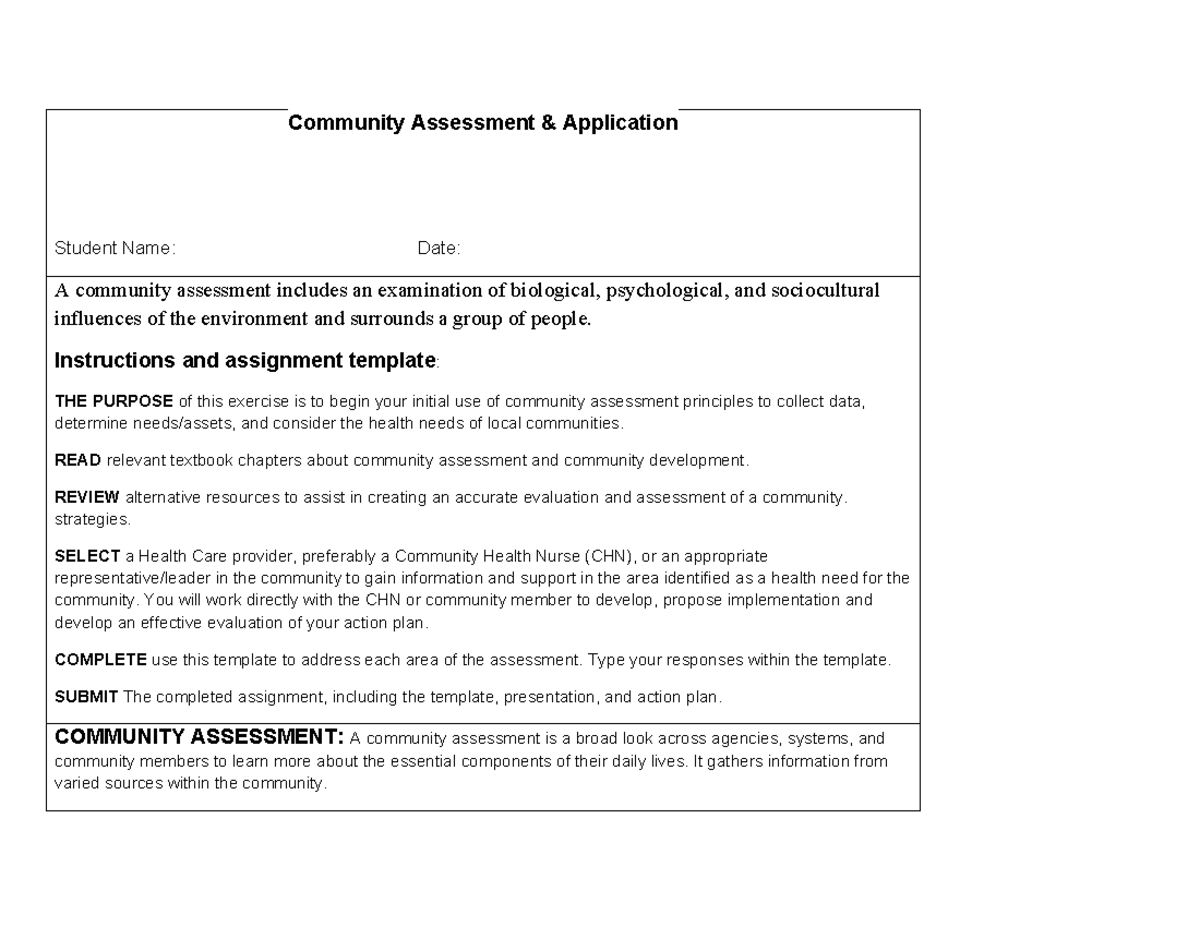 430 Community Health Assessment: Application and Planning Guide - Studocu