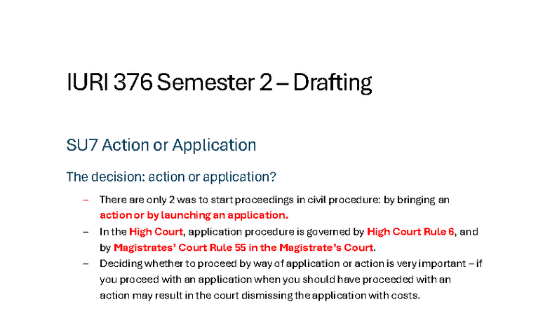 IURI 376 Semester 2 Revised Notes - IURI 376 Semester 2 – Drafting SU7 ...