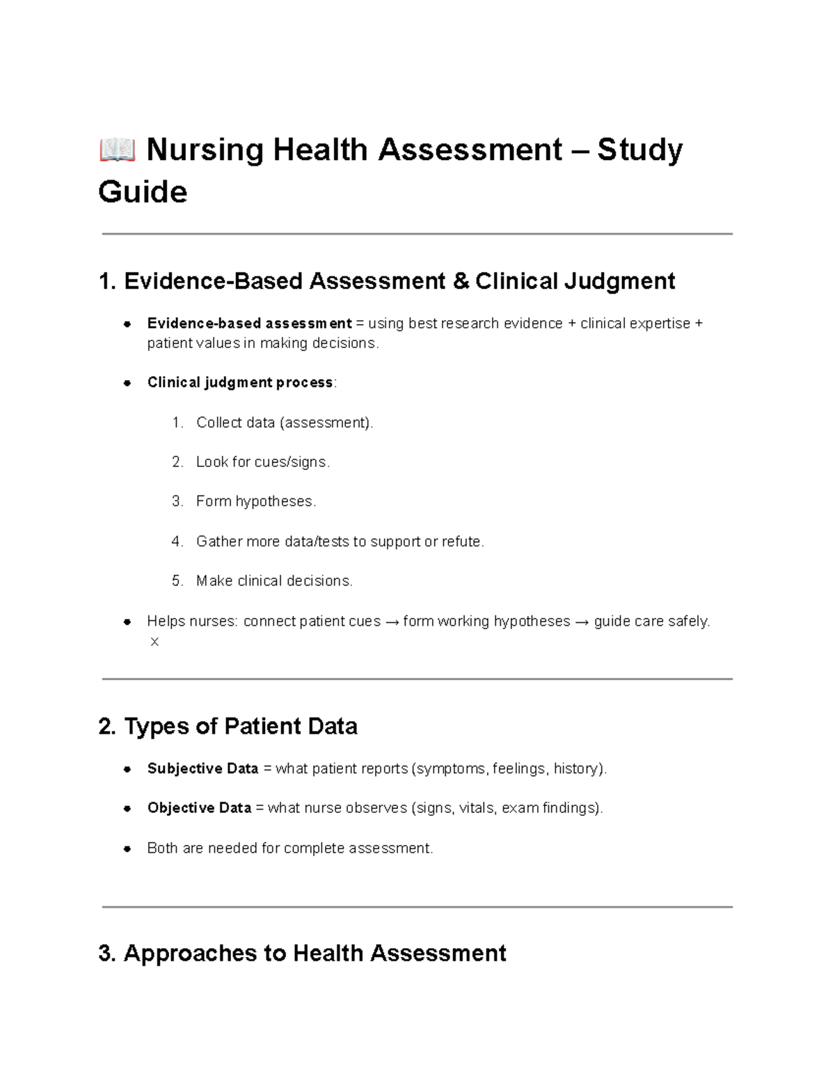 Nursing Health Assessment Exam 1 Study Guide: Key Concepts & Techniques ...