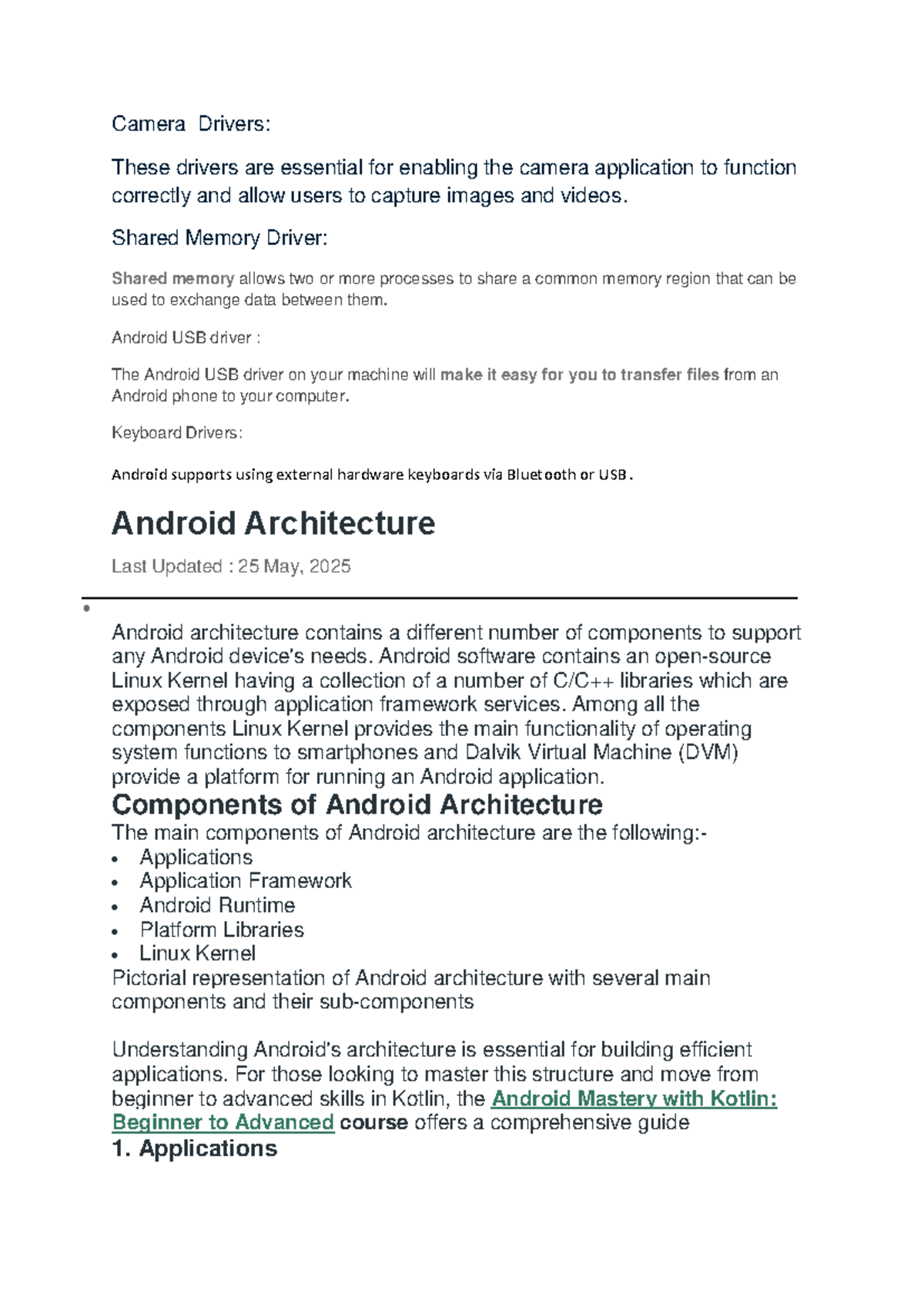 Mobile Android Architecture Overview: Key Components & Drivers - Studocu