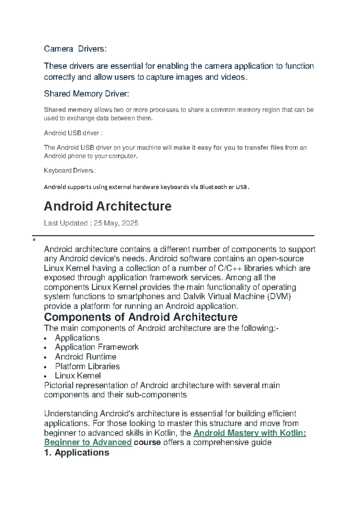Android Architecture Overview: Key Components & Drivers - Studocu
