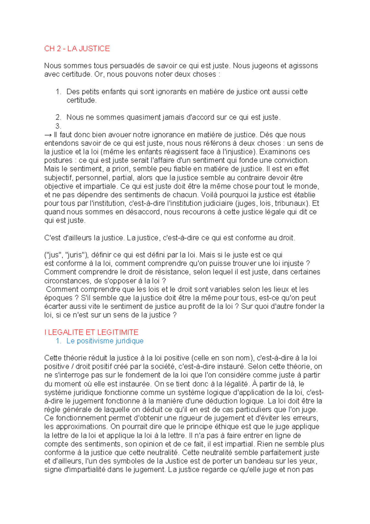 CH 2 La Justice - Notes de Cours sur le Positivisme et la Légalité ...