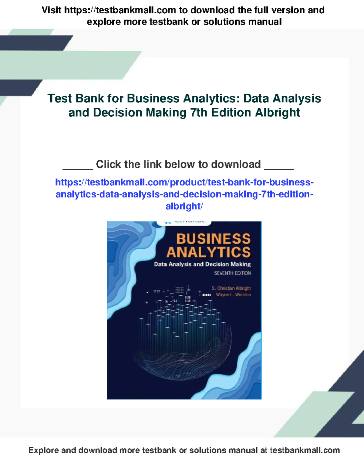 19931 - Test bank for business analytics: data analysis and decision ...