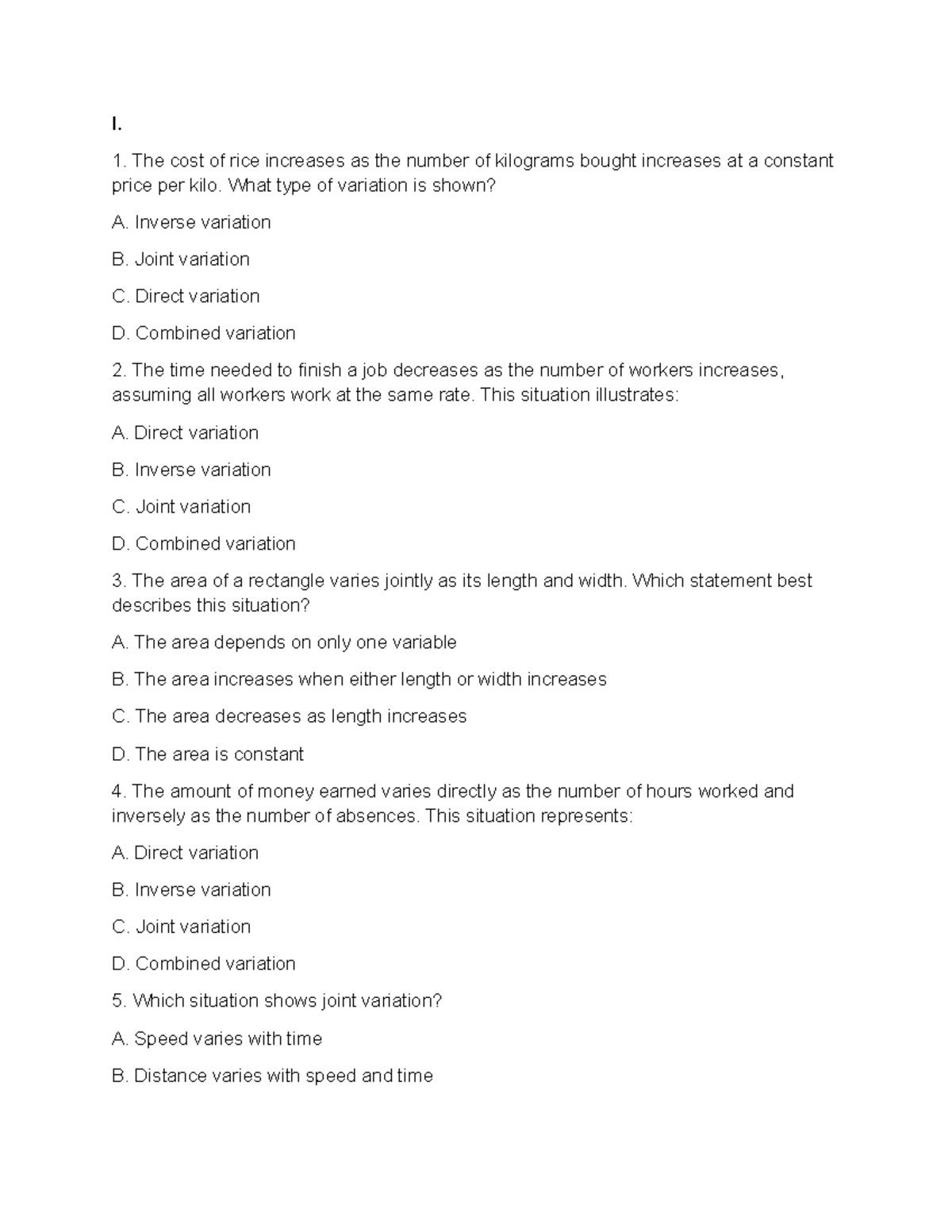 Competency 1 & 2 - Variation Types and Relationships Quiz - Studocu