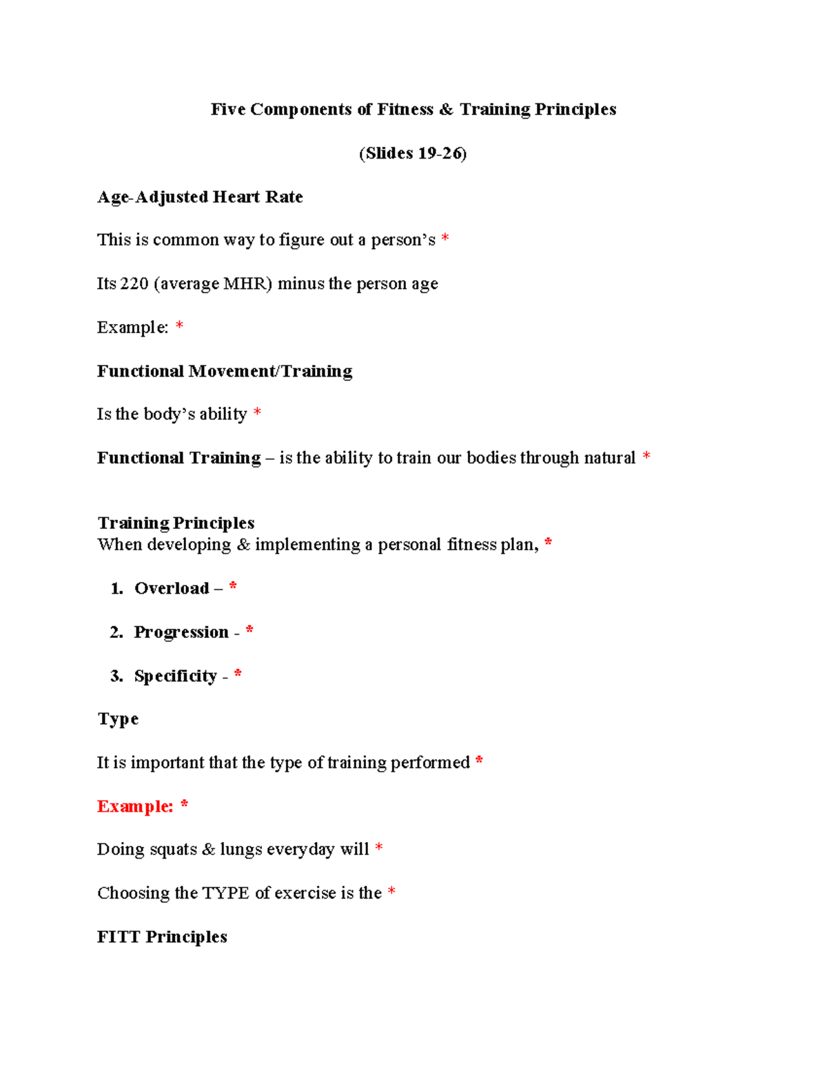 Five Components of Fitness Training Principles (Slides 19-26) - Studocu