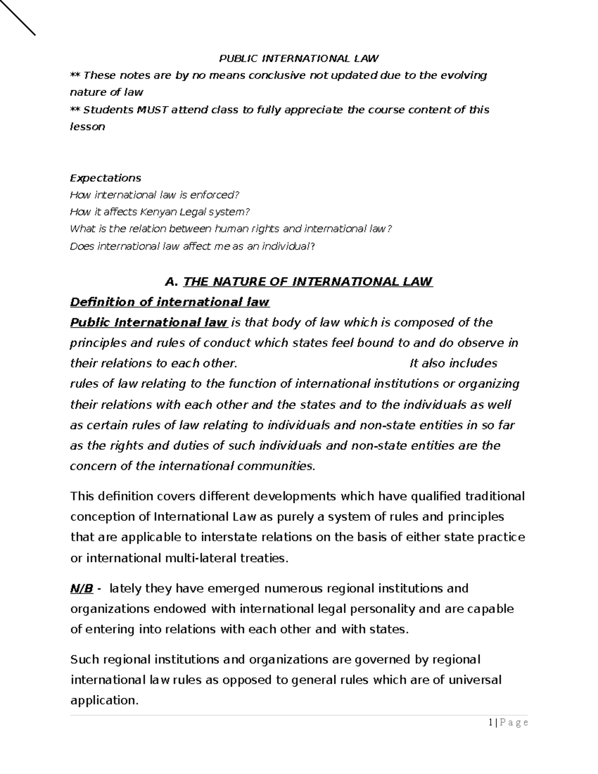 Public International Law Notes: Key Concepts and Developments - Studocu