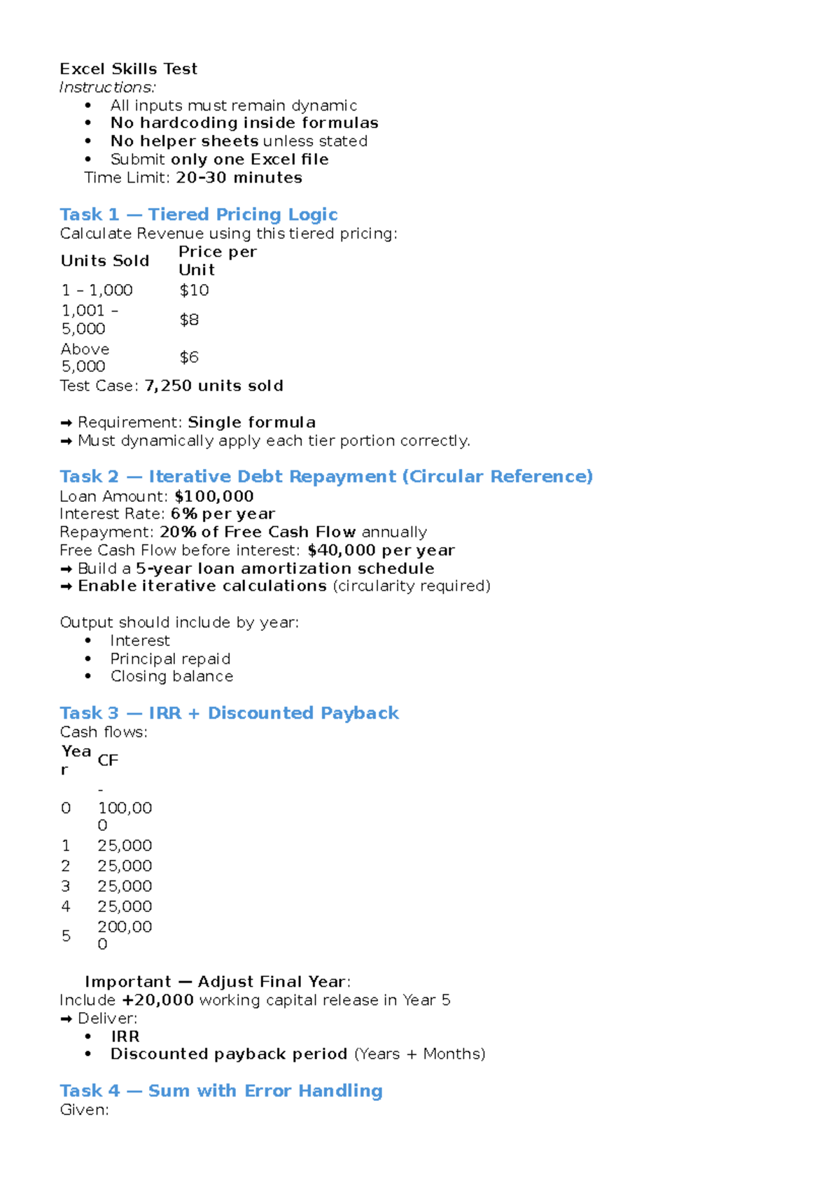 Short Test - Excel Skills Assessment Instructions - Studocu
