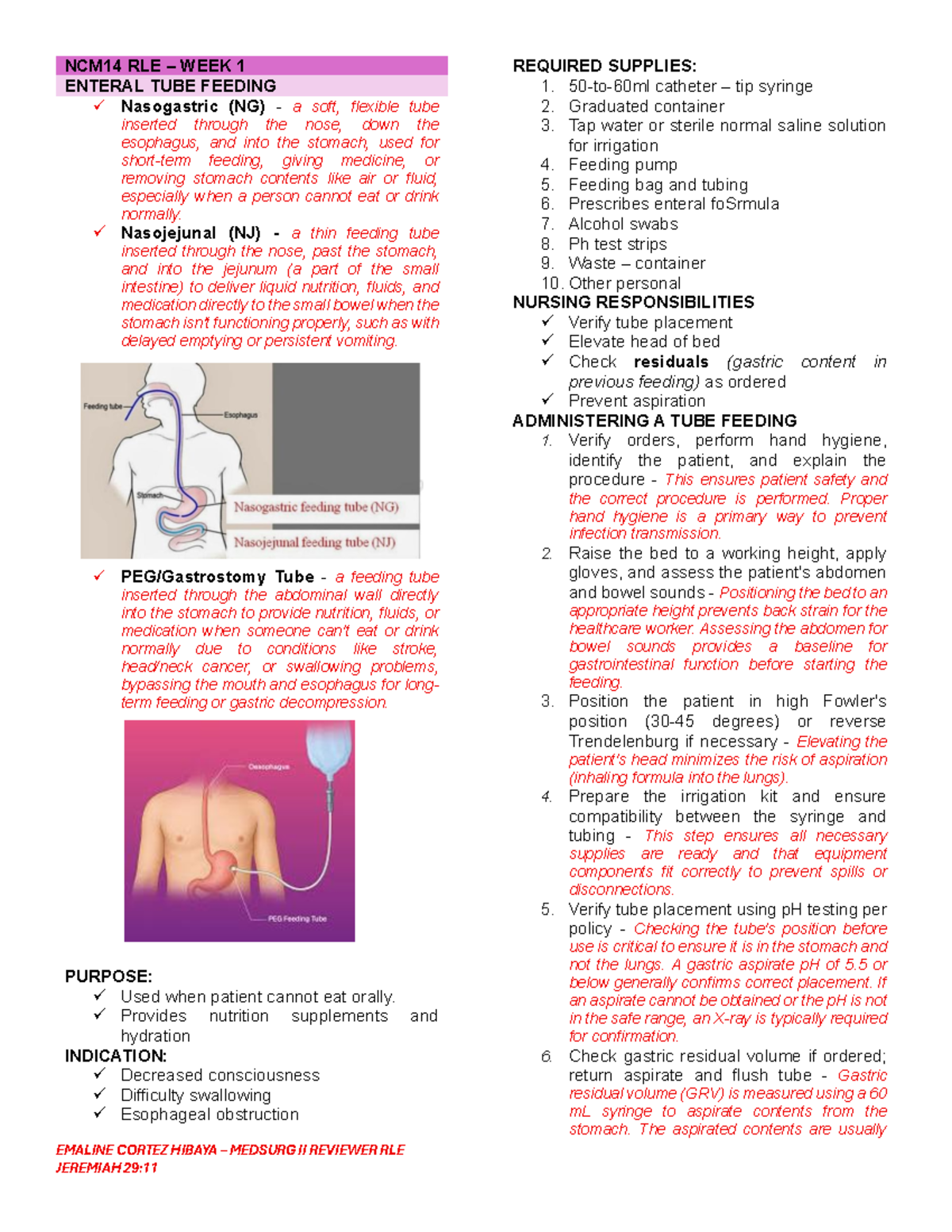 NCM14 RLE WEEK 1 - Enteral Tube Feeding Procedures and Guidelines - Studocu