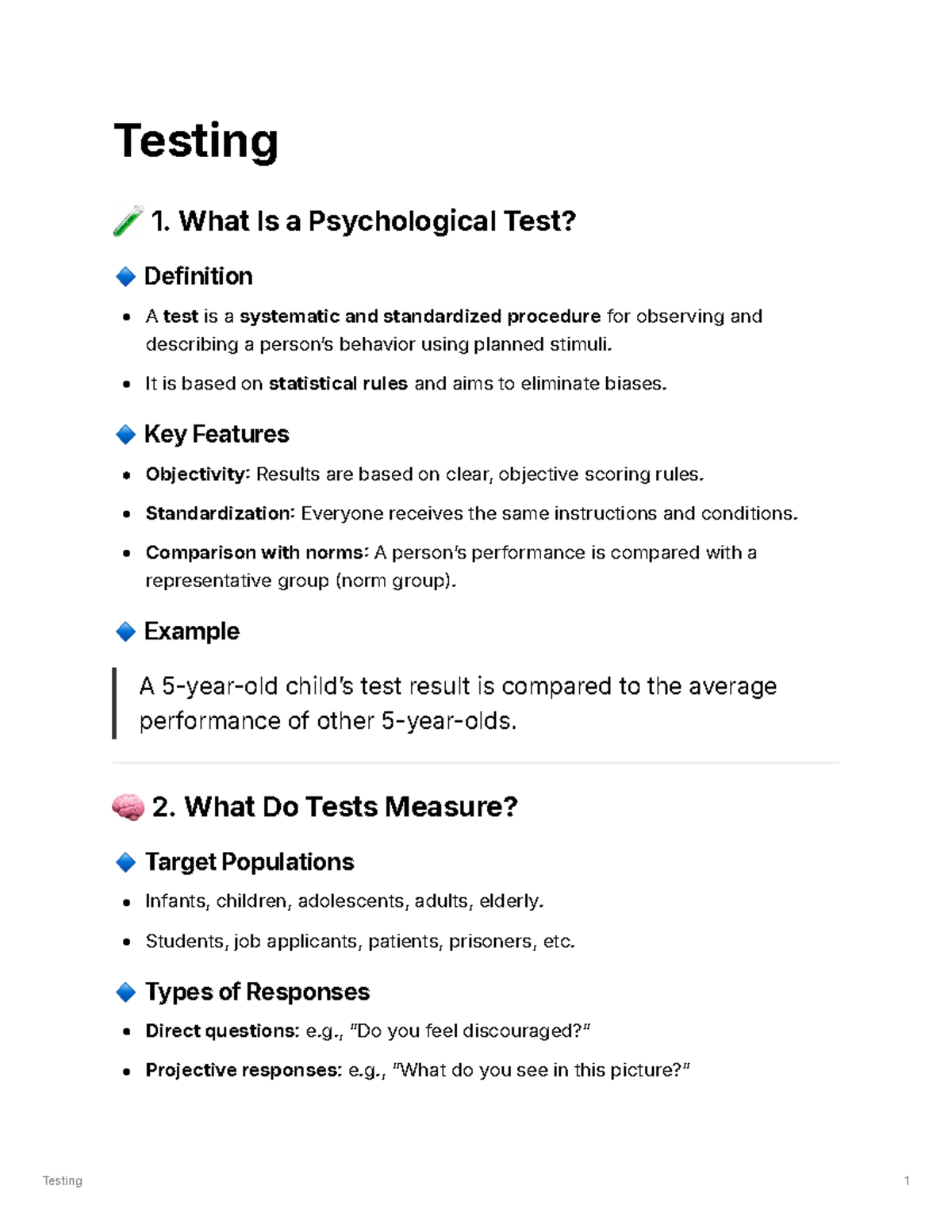 Testing - Psychology Lecture Notes (PSY 101) - Studocu