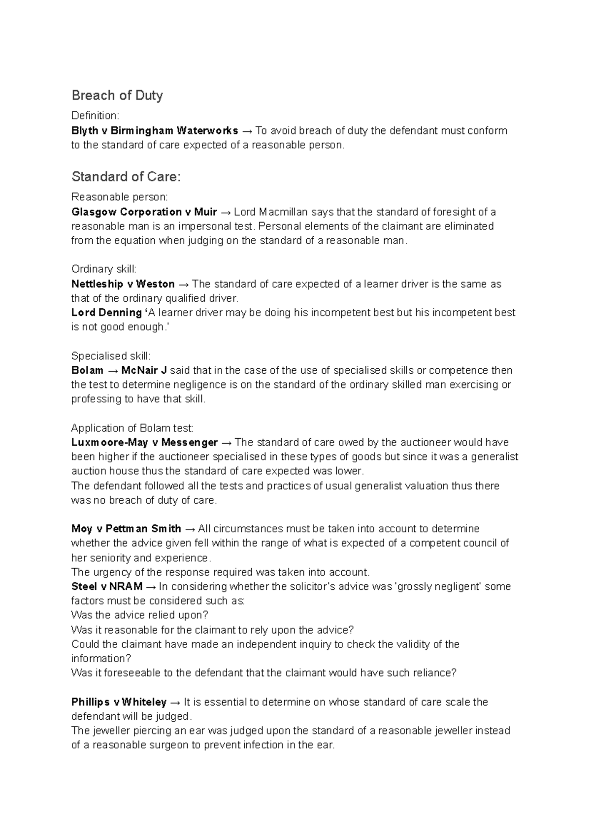 Breach of Duty in Negligence: Key Cases and Standards Explained - Studocu