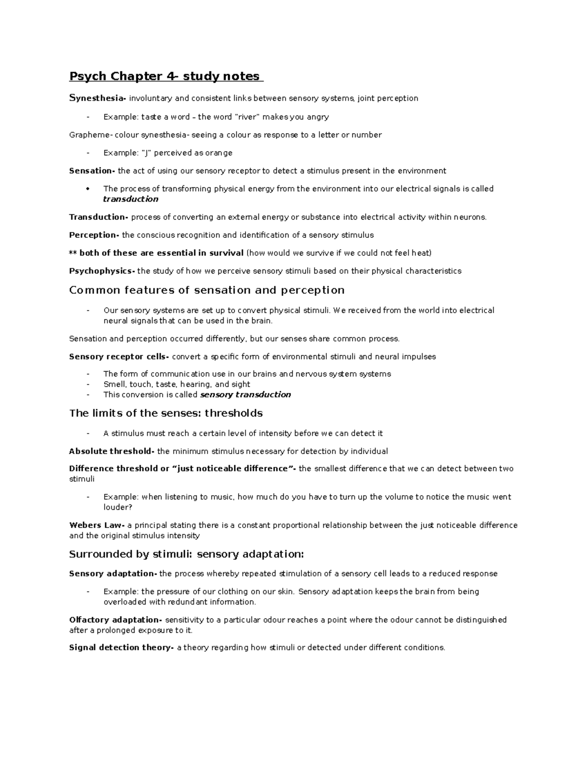 Psych 4: Study Notes on Sensation and Perception - Studocu