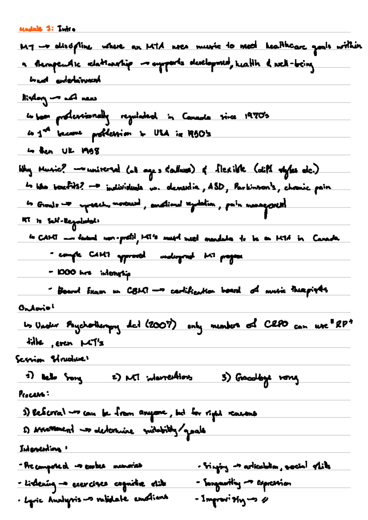 Music Therapy Notes - Review of Modules J: Intro to MT Discipline - Studocu