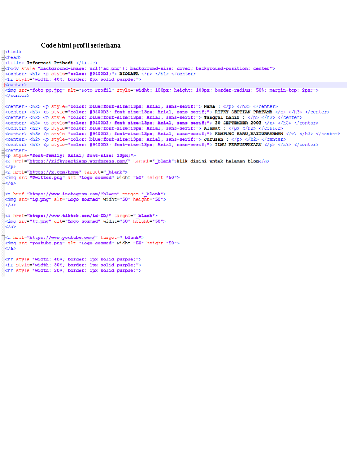 Print code html - Kode - Bahasa Indonesia - Code html profil sederhana ...
