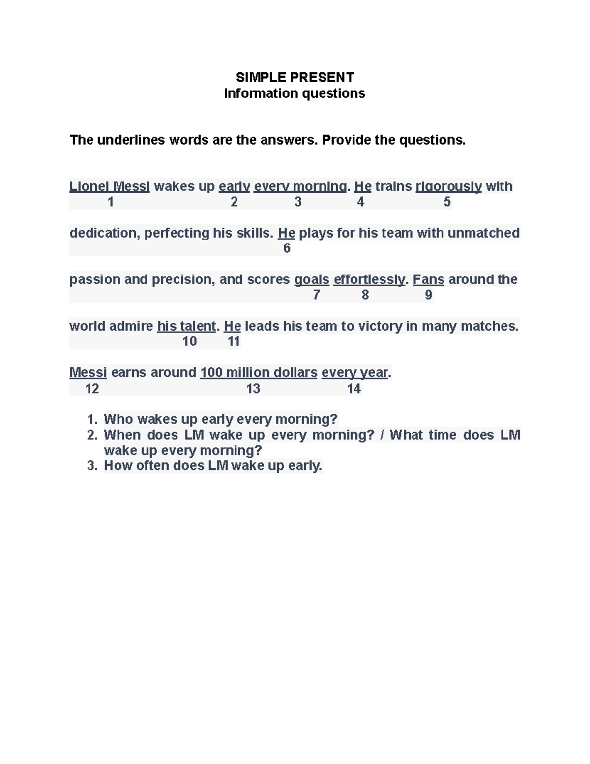 Simple Present Tense Questions - QW 1 Corrected - Studocu
